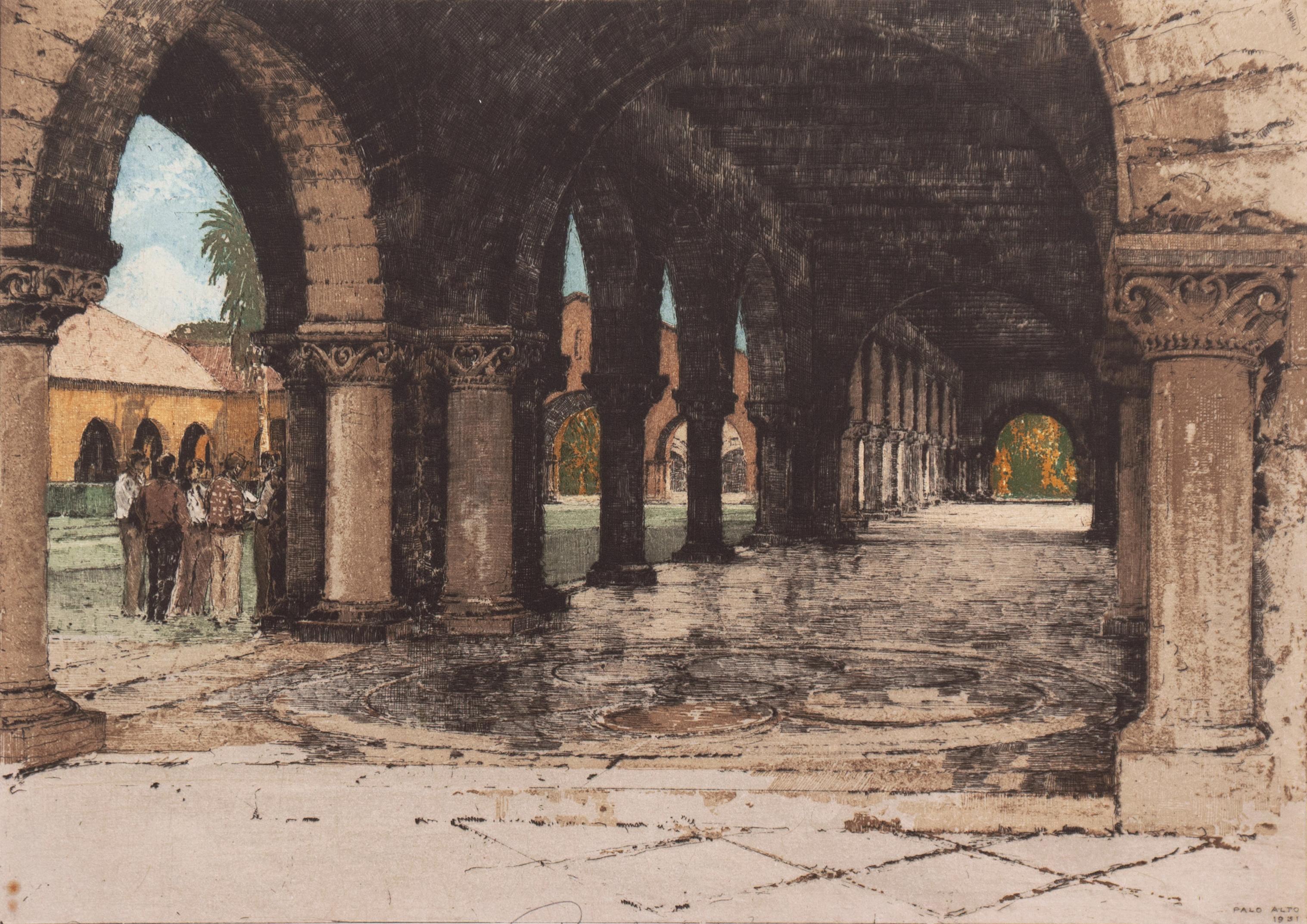 Luigi Kasimir Landscape Print - 'Stanford University, the Quad', Palo Alto, Vienna Academy, Metropolitan Museum