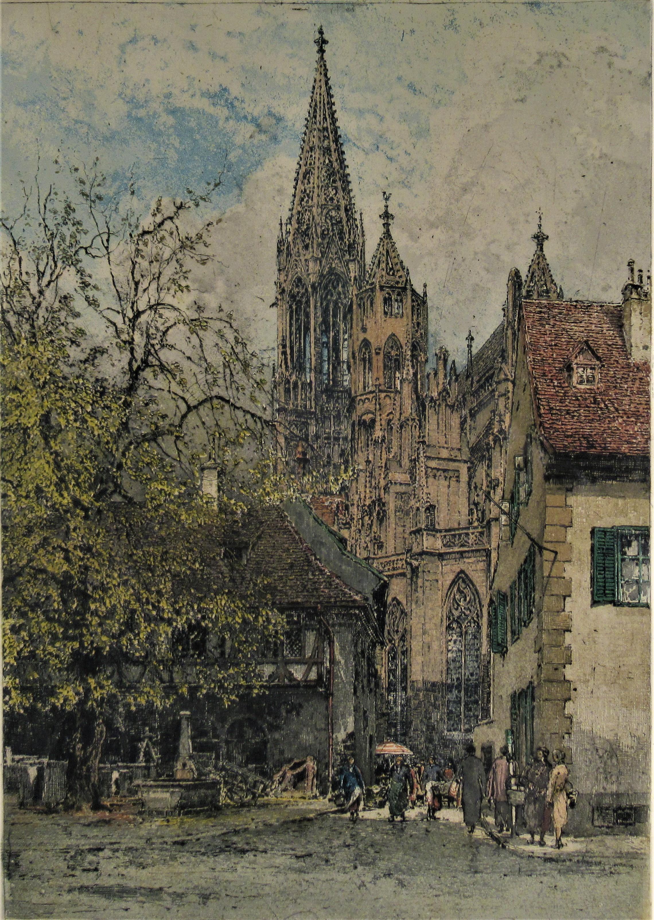 Straßenstraße mit Kirche – Print von Luigi Kasimir