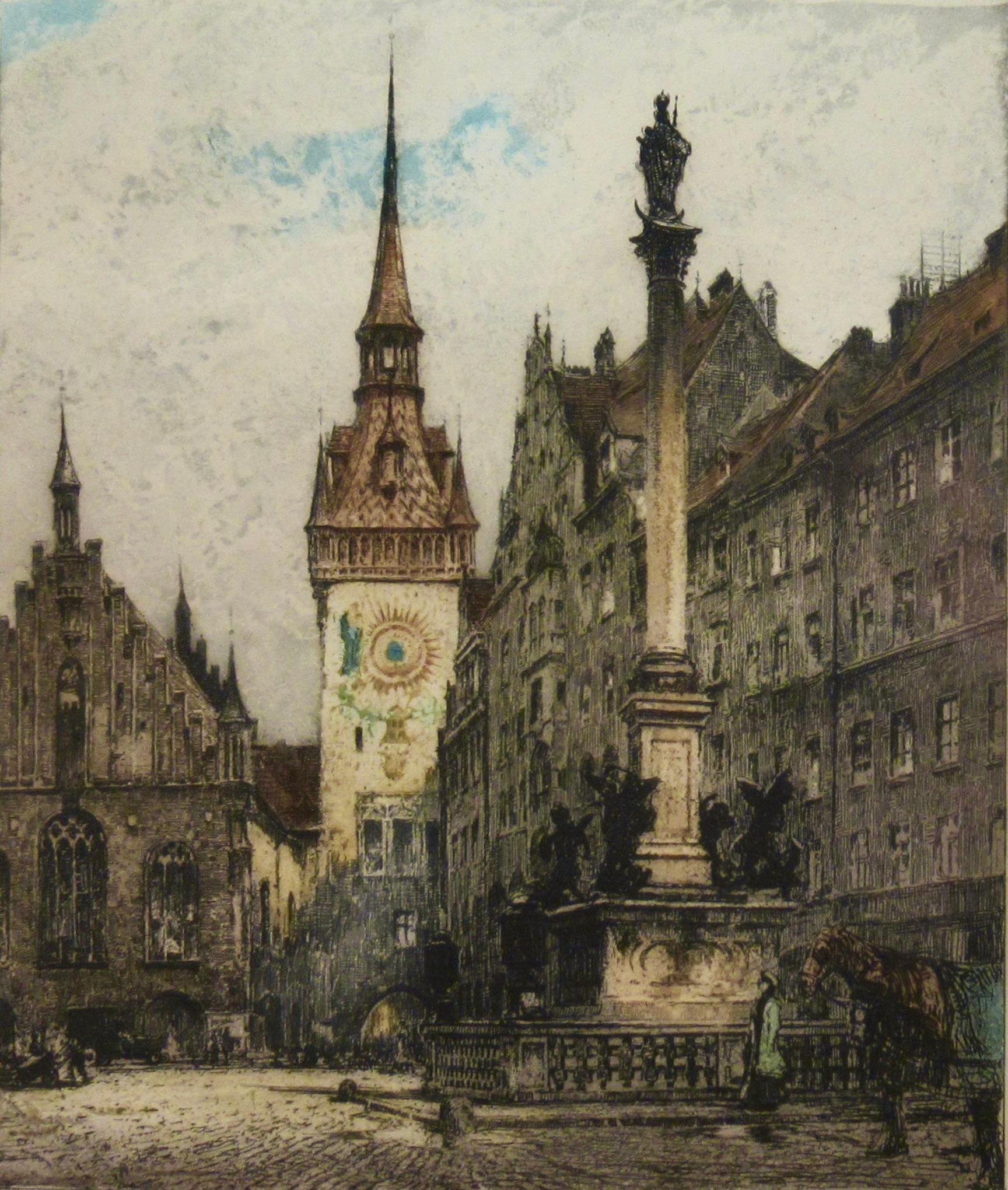 The Old City Hall, Munich, Germany - Realist Print by Luigi Kasimir