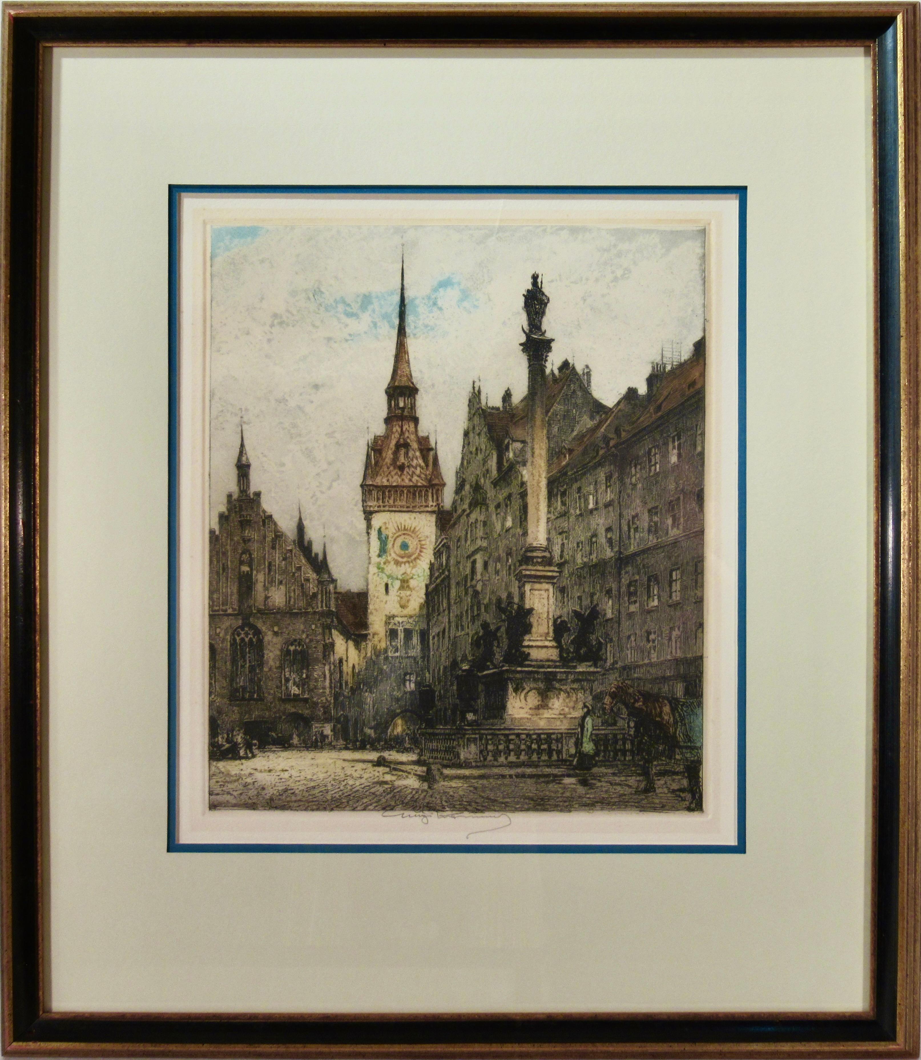 Luigi Kasimir Figurative Print - The Old City Hall, Munich, Germany
