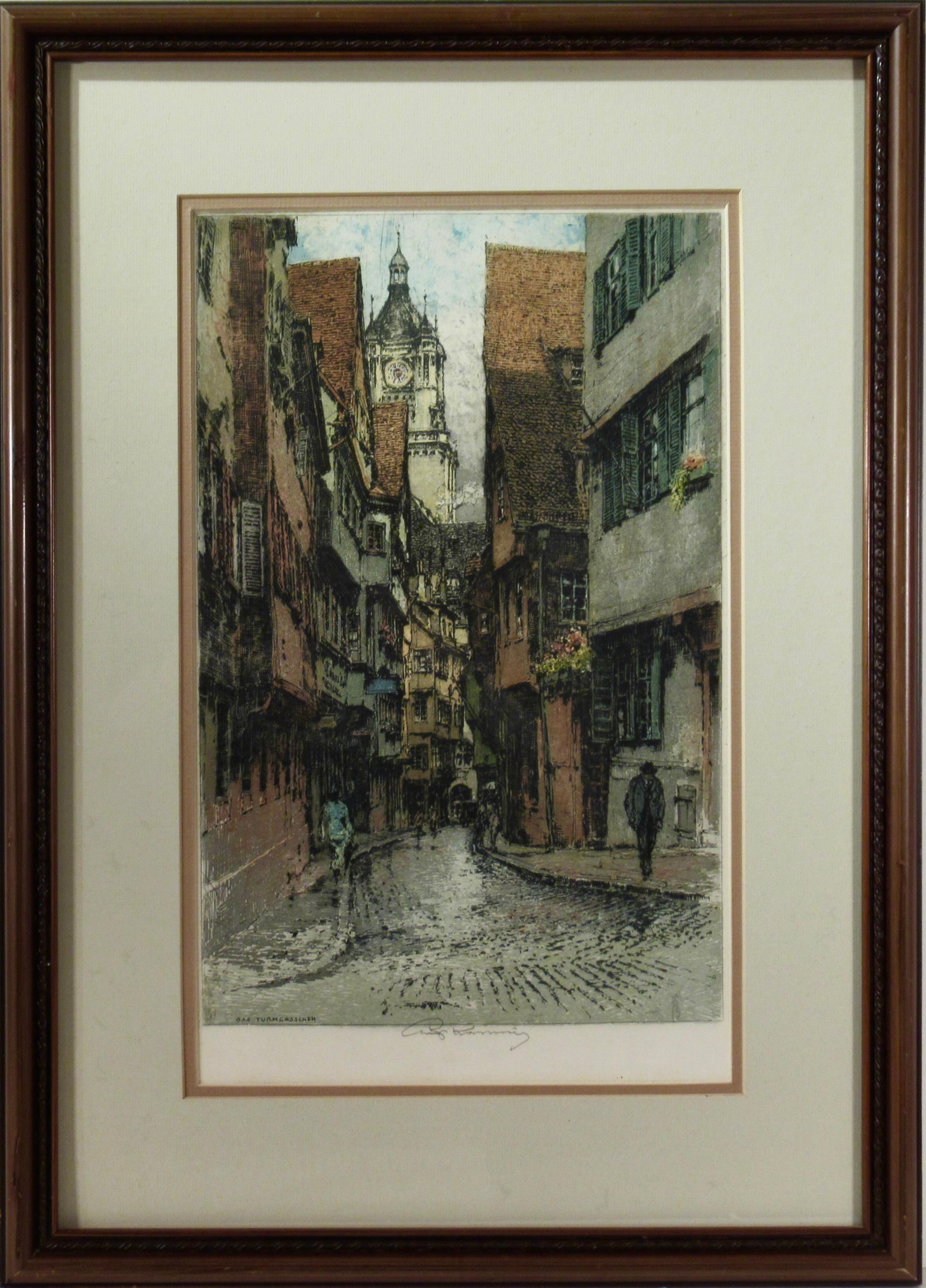 Luigi Kasimir Figurative Print - Turmgasschen