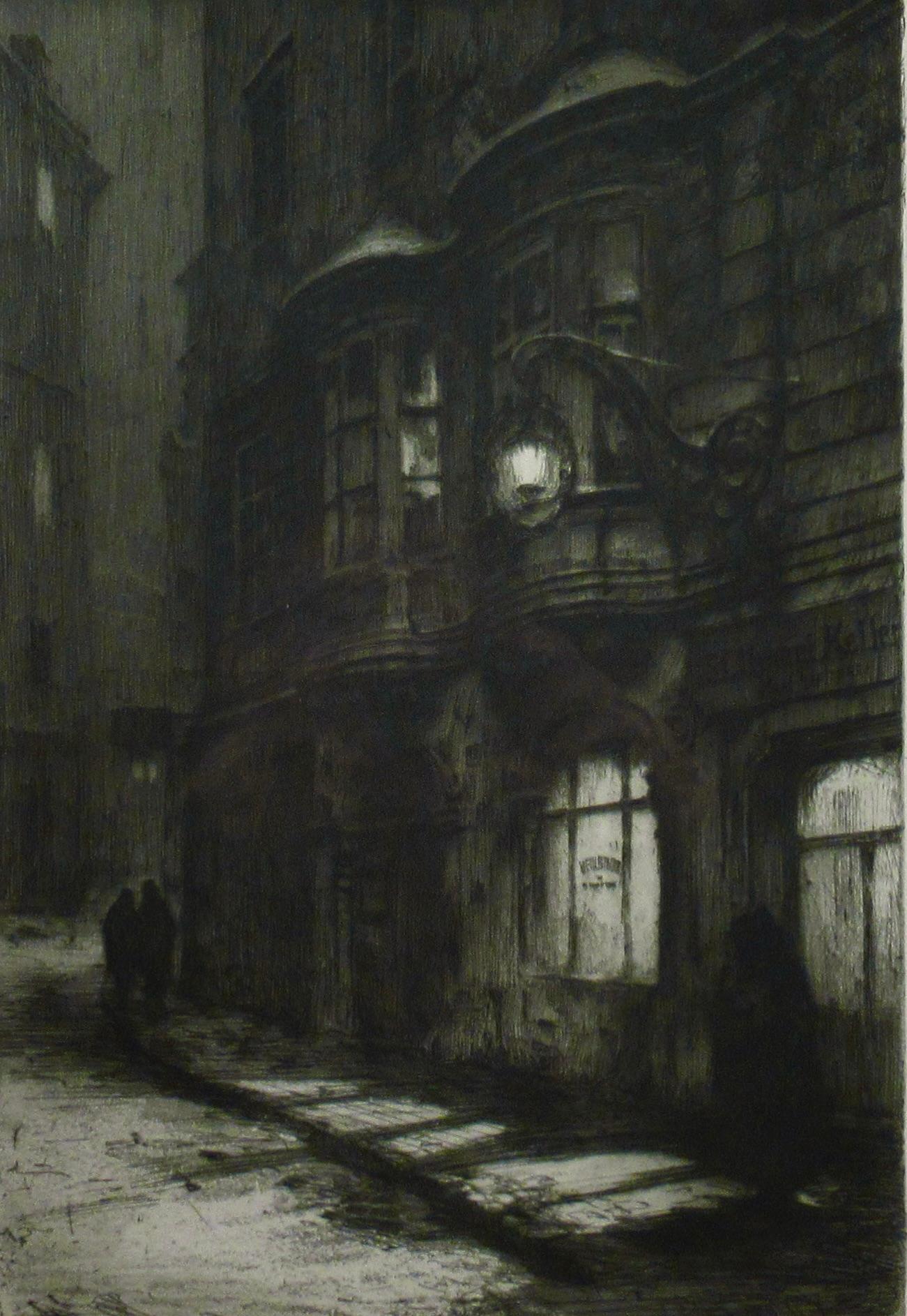 Weinstube Street, Urbani Keller - Realist Print by Luigi Kasimir