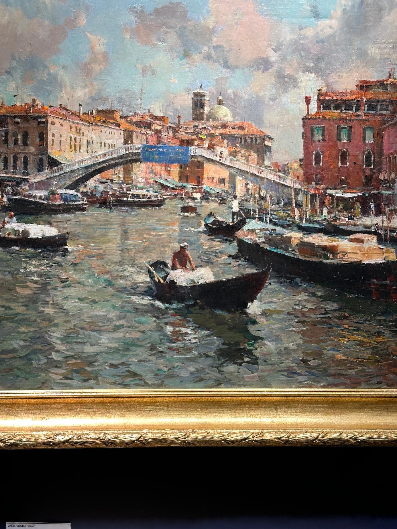 Vue vénitienne du 20e siècle du Grand Canal, par le pont Ponte degli Scalzi - Painting de Luigi Lanza