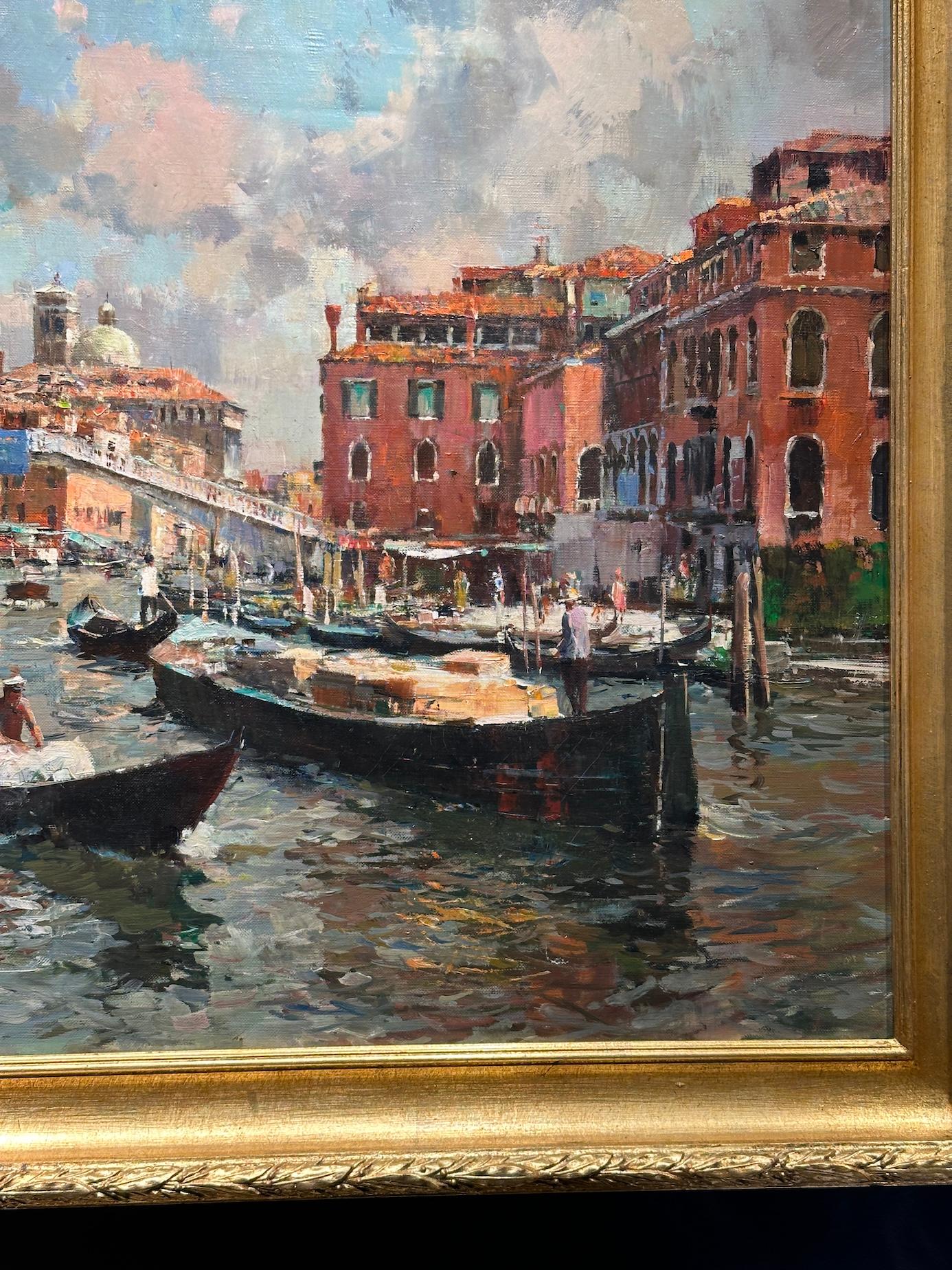 Vue vénitienne du 20e siècle du Grand Canal, par le pont Ponte degli Scalzi - Impressionnisme Painting par Luigi Lanza