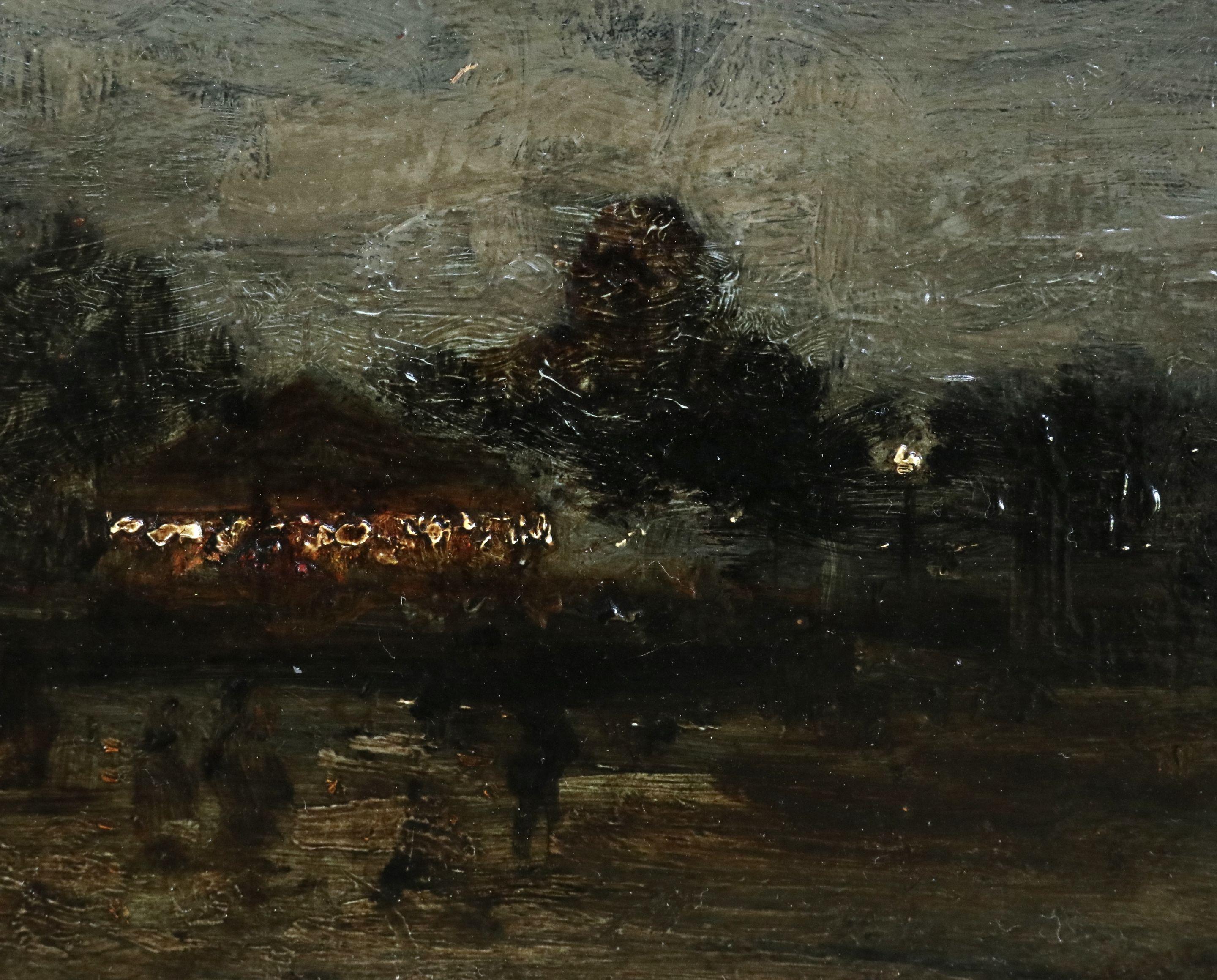 Caroussel la Nuit - Paris - 19th Century Oil, Figures in Landscape by Luigi Loir 2