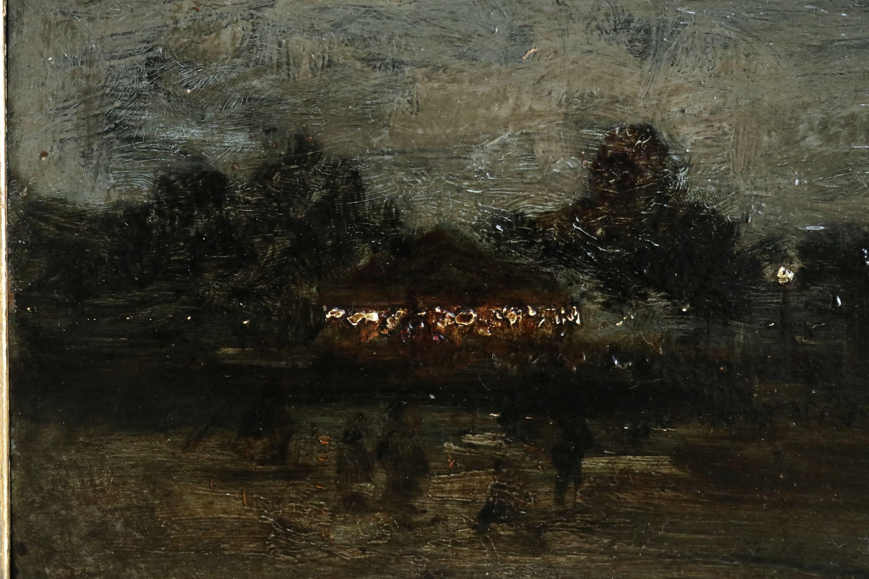Caroussel la Nuit - Paris - 19th Century Oil, Figures in Landscape by Luigi Loir 3