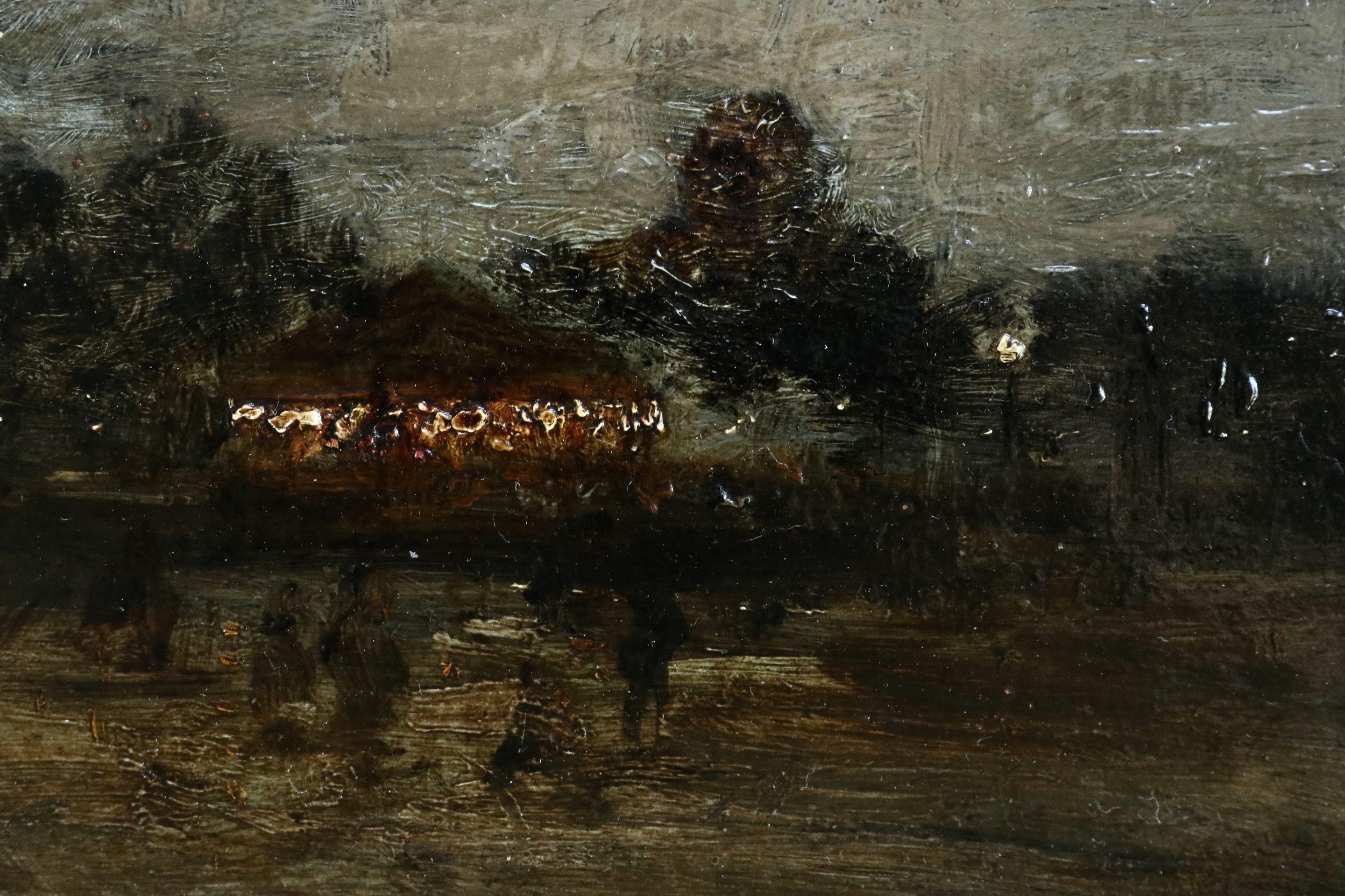 Caroussel la Nuit - Paris - 19th Century Oil, Figures in Landscape by Luigi Loir 5