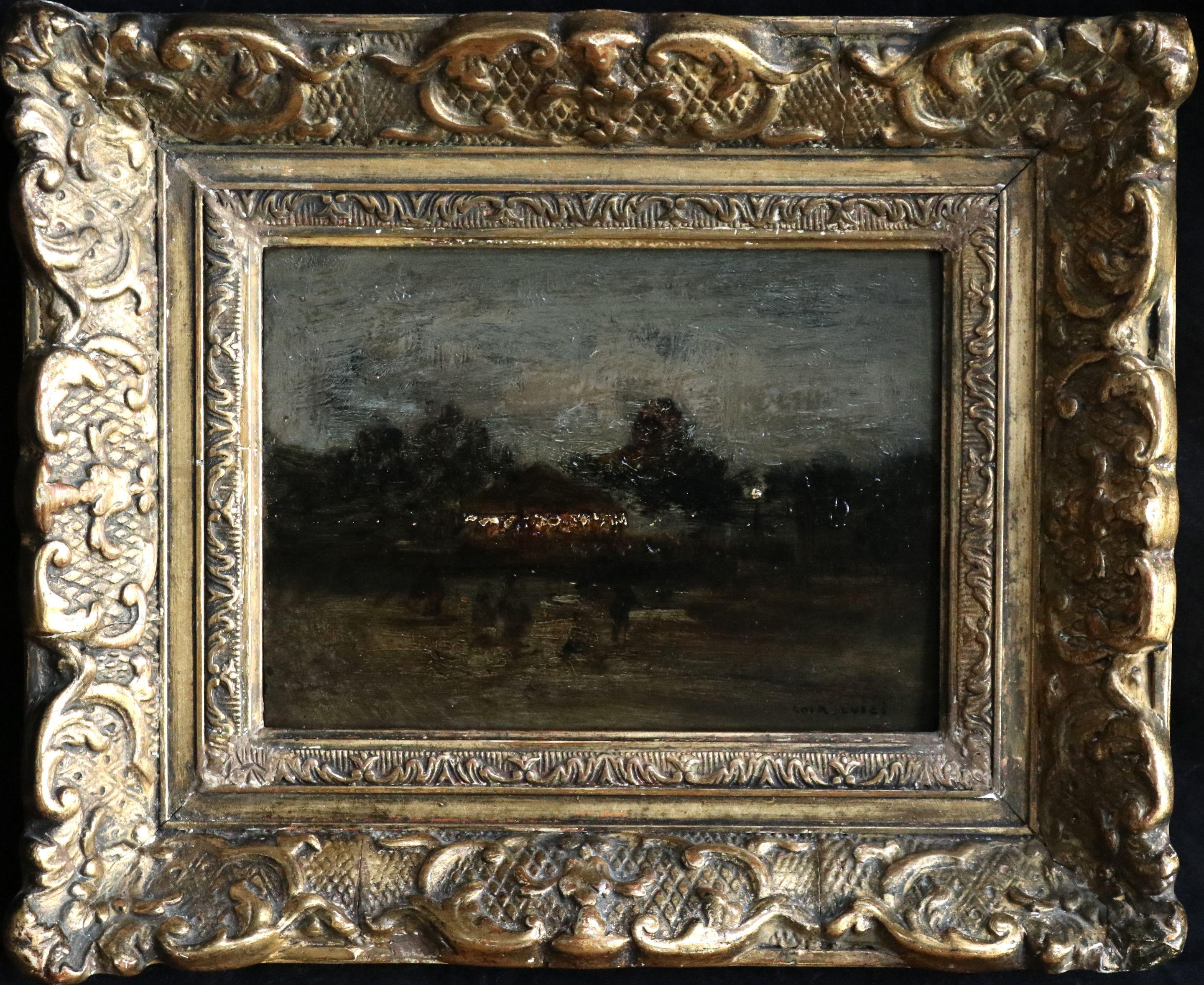 Oil on panel circa 1900 by Luigi Loir. Signed lower right. Framed dimensions are 10 inches high by 12 inches wide.

Luigi Loir enrolled at the school of fine arts in Parma in 1853. Ten years later he went to Paris and worked in the studio of the