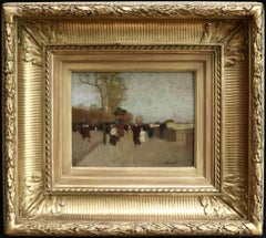 Figures by the Seine - 19th Century Oil, Figures by River Landscape - Luigi Loir