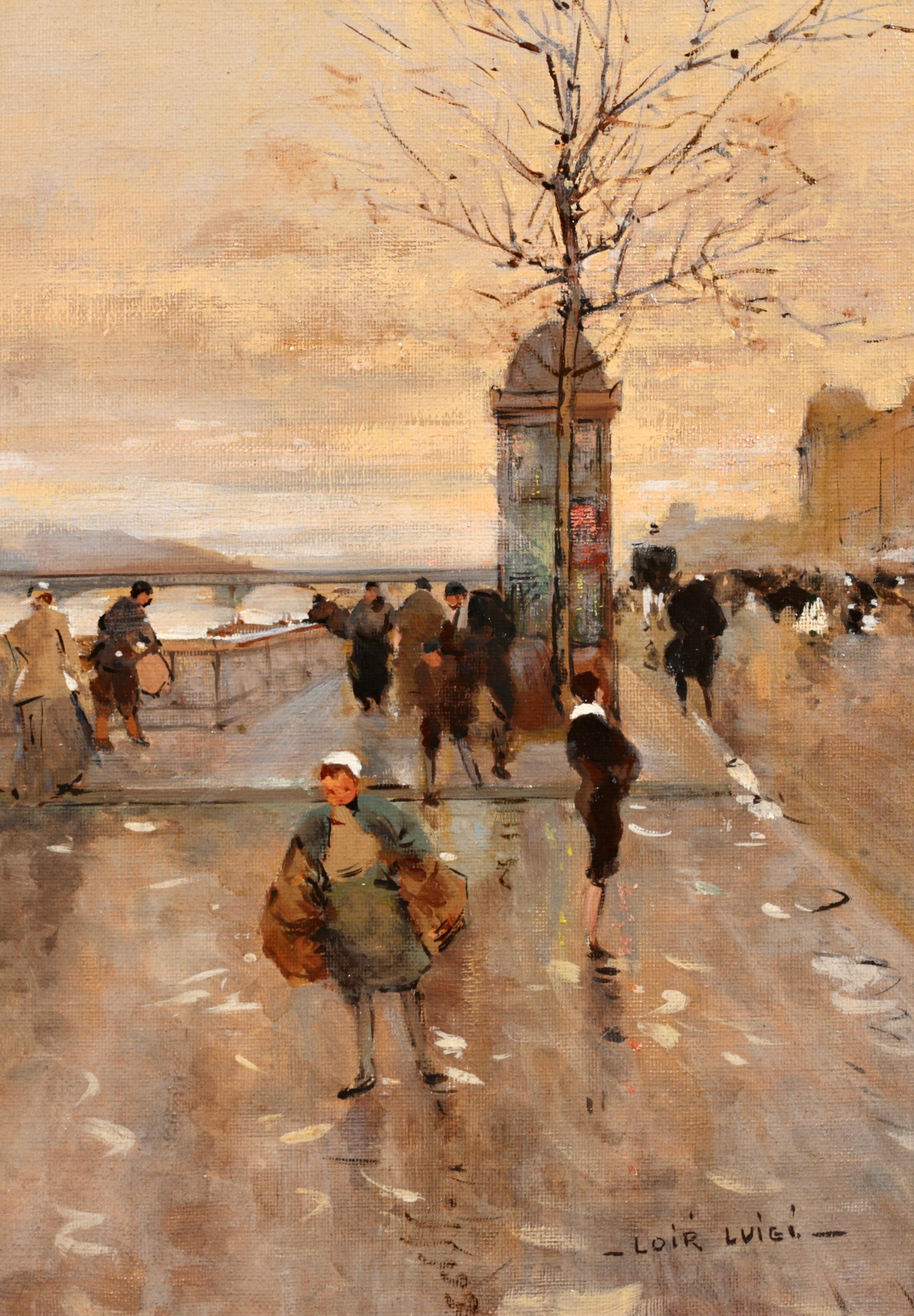 Le Quai d'Orsay - Paysage urbain impressionniste Peinture à l'huile de Luigi Loir en vente 1