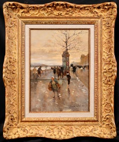 Antique Le Quai d’Orsay - Impressionist City Landscape Oil Painting by Luigi Loir
