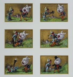 Luigi Loir 6 Original Paintings C19th Infamous Postcards Moon and the Dentist