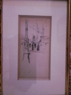 French vintage art drawing by Luigi Loir-Paris-Elegant On The Boulevard-signed.