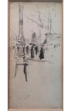 Luigi Loir. Parigi, Eleg On The Boulevard, matita su carta, firmato