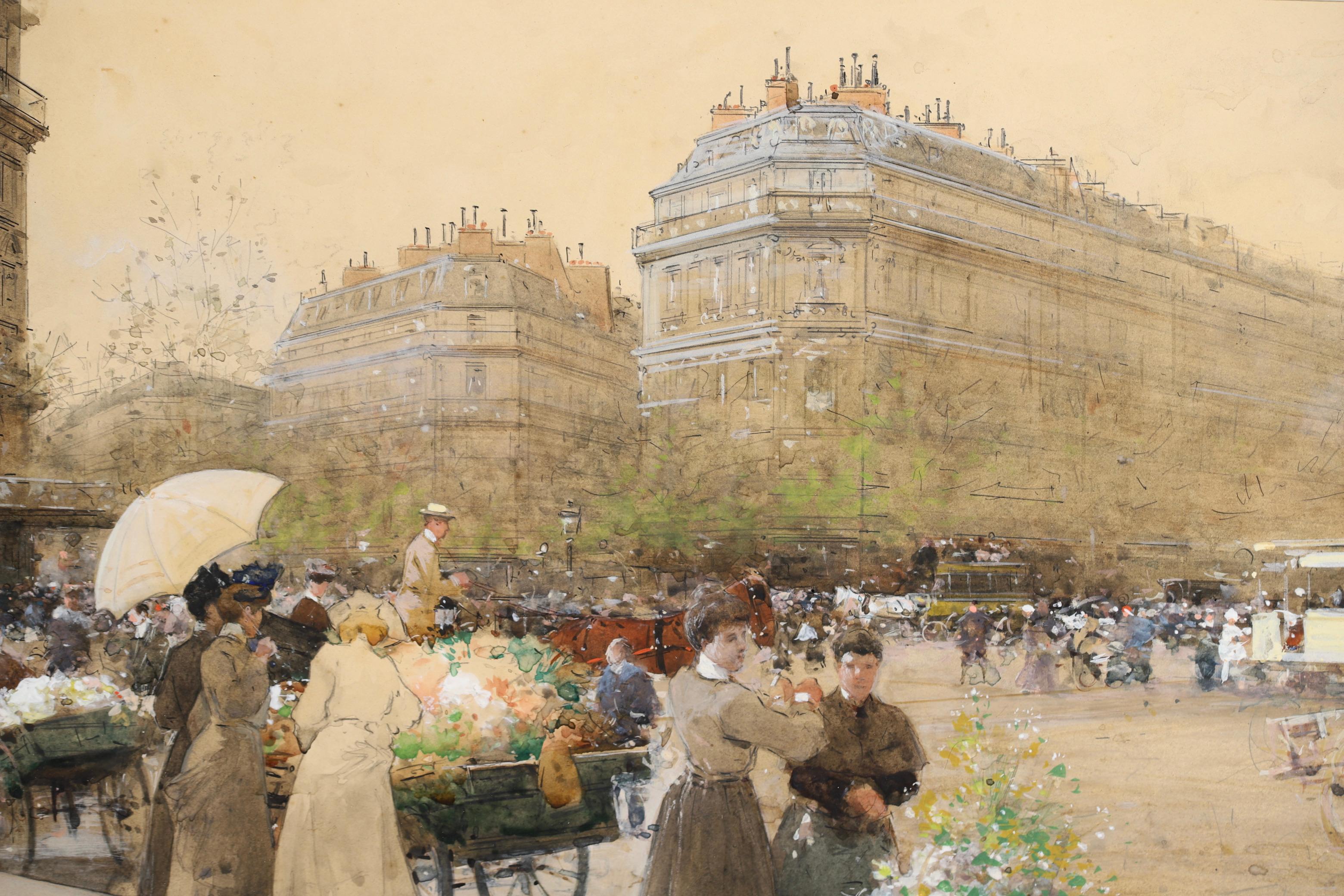 Marchandes de Fleurs - Acquerello impressionista con paesaggio urbano di Luigi Loir 10