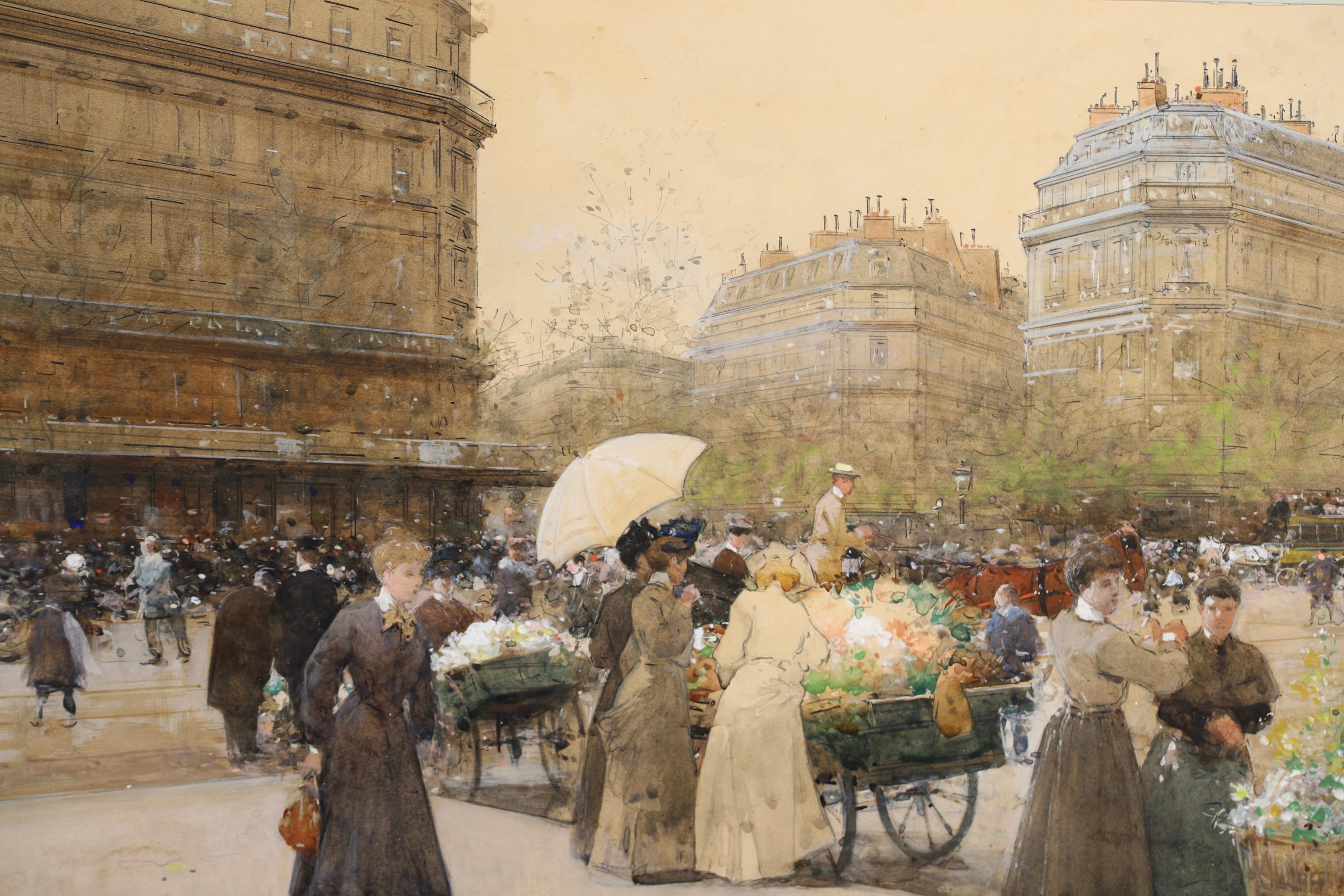 Marchandes de Fleurs - Acquerello impressionista con paesaggio urbano di Luigi Loir 11