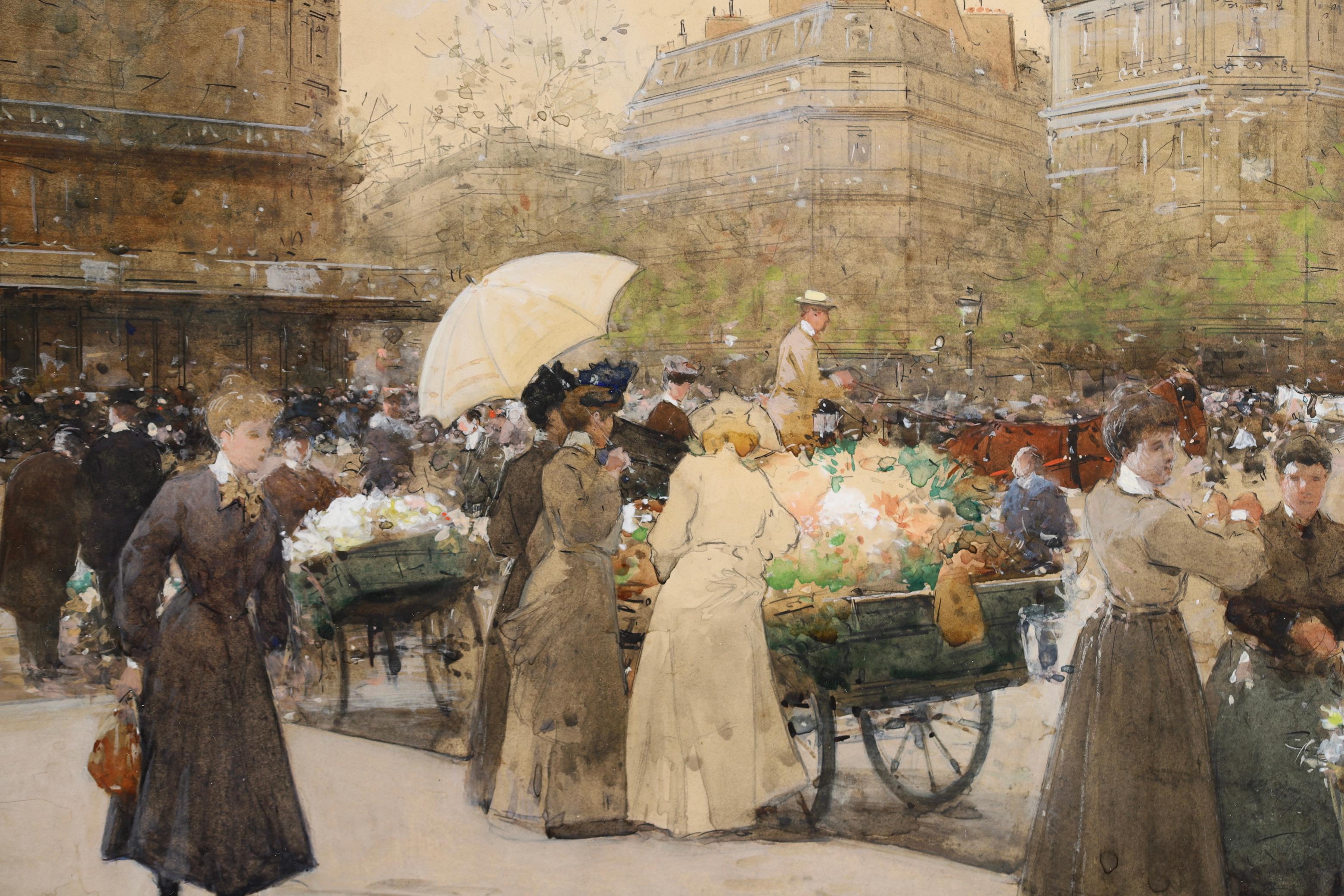 Marchandes de Fleurs - Acquerello impressionista con paesaggio urbano di Luigi Loir 3