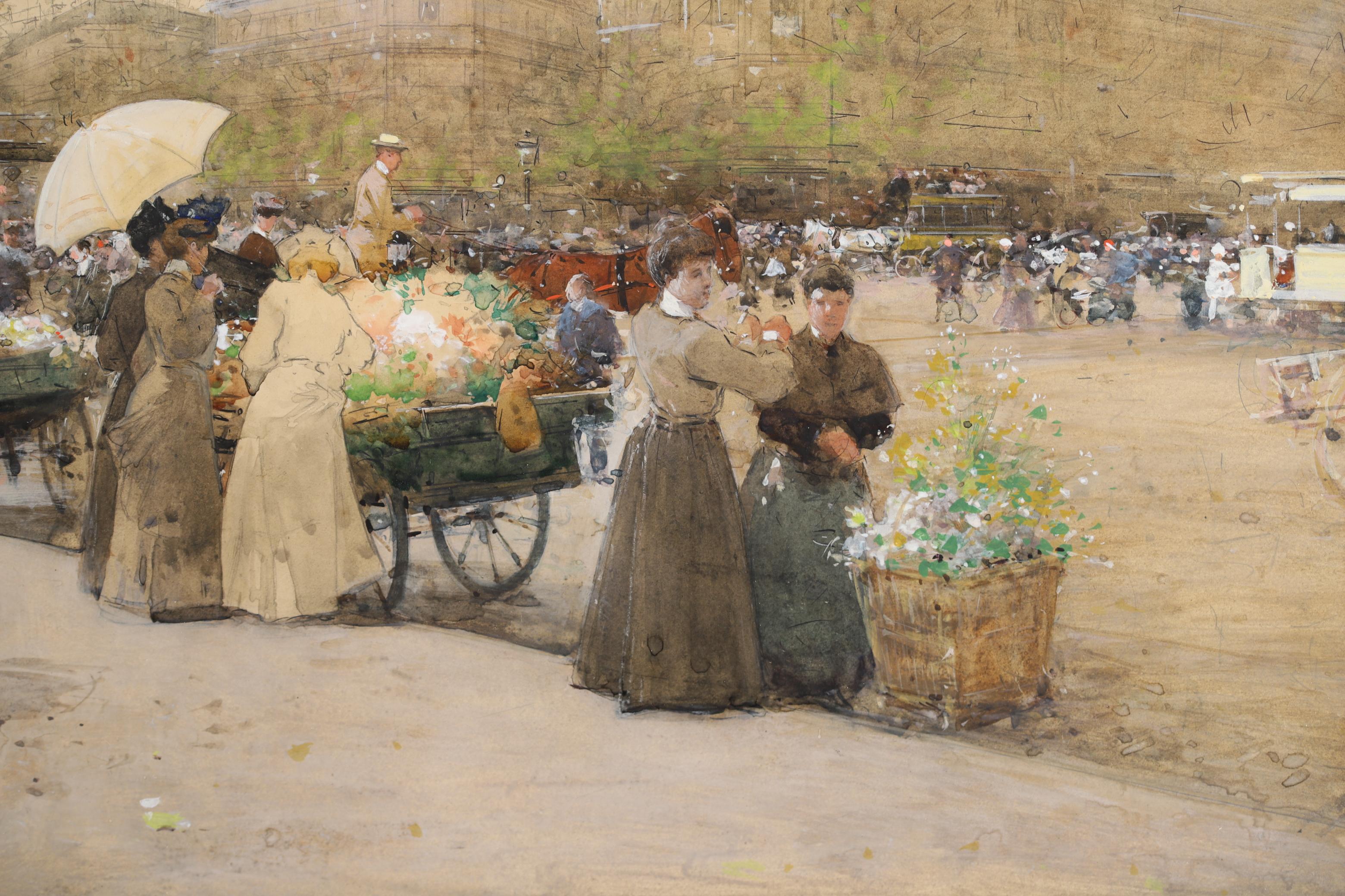 Marchandes de Fleurs - Acquerello impressionista con paesaggio urbano di Luigi Loir 6