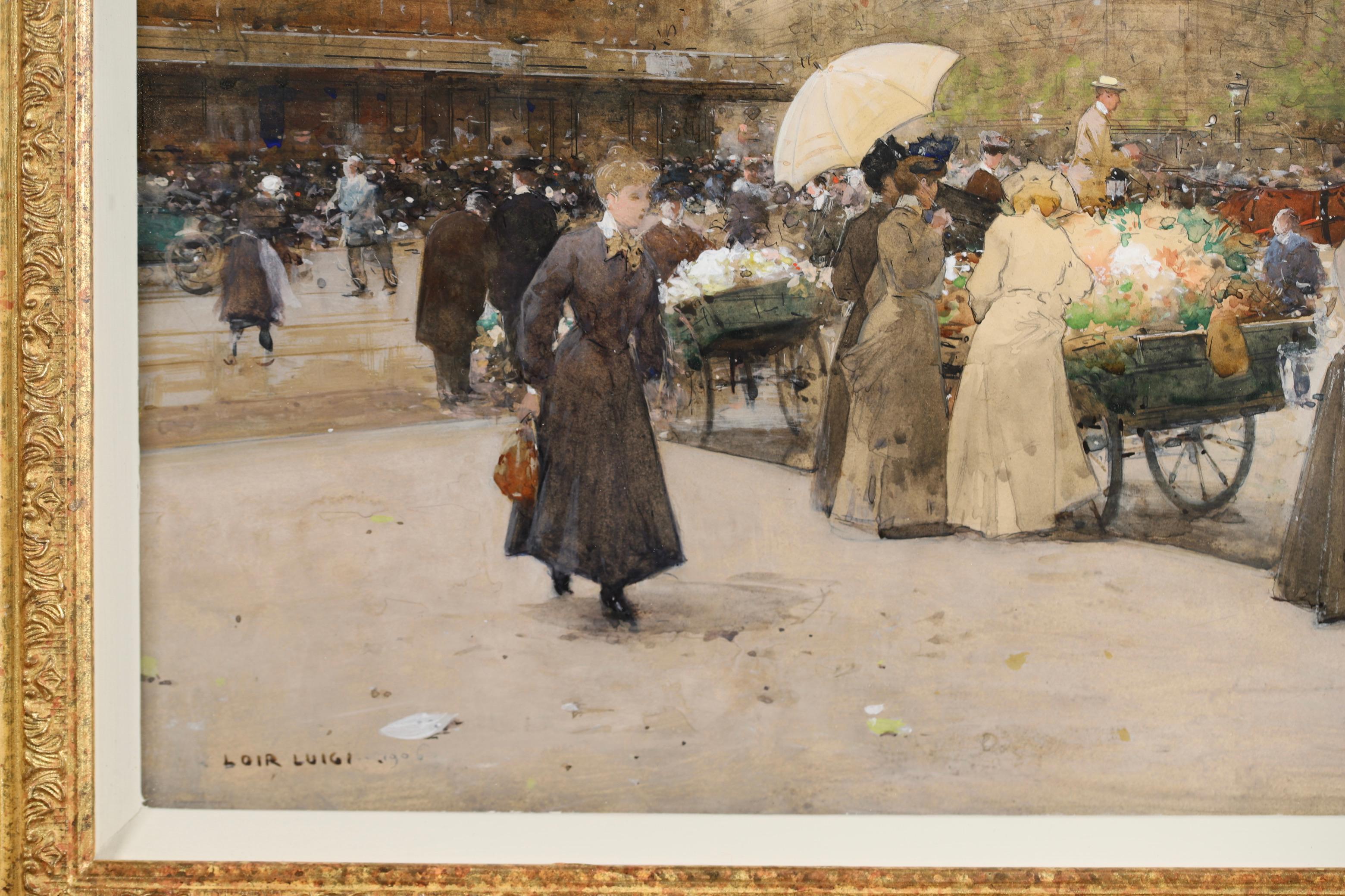 Marchandes de Fleurs - Acquerello impressionista con paesaggio urbano di Luigi Loir 7