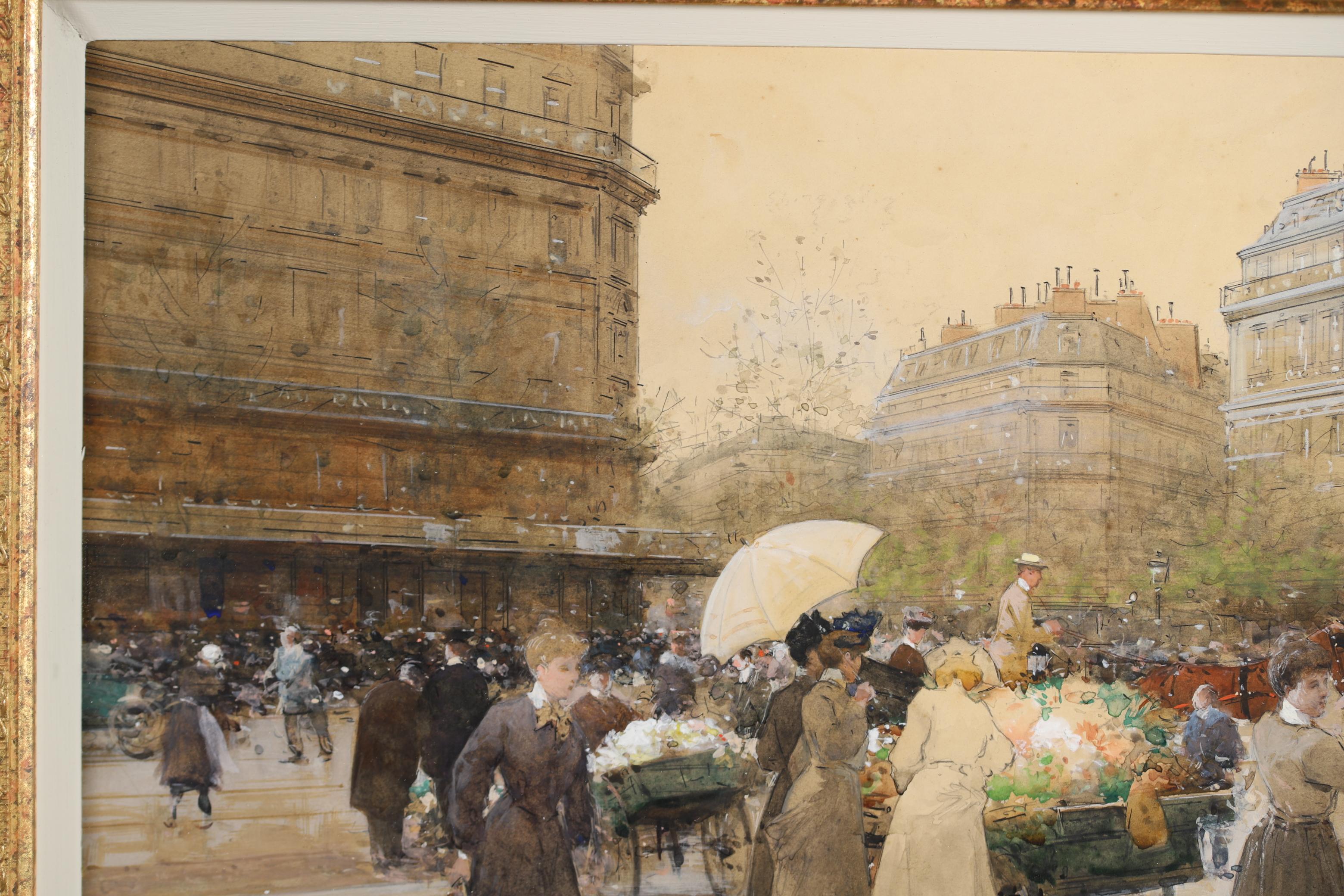 Marchandes de Fleurs - Acquerello impressionista con paesaggio urbano di Luigi Loir 8