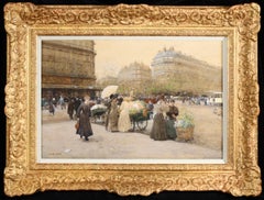 Marchandes de Fleurs – Impressionistisches Stadtbild-Aquarell von Luigi Loir