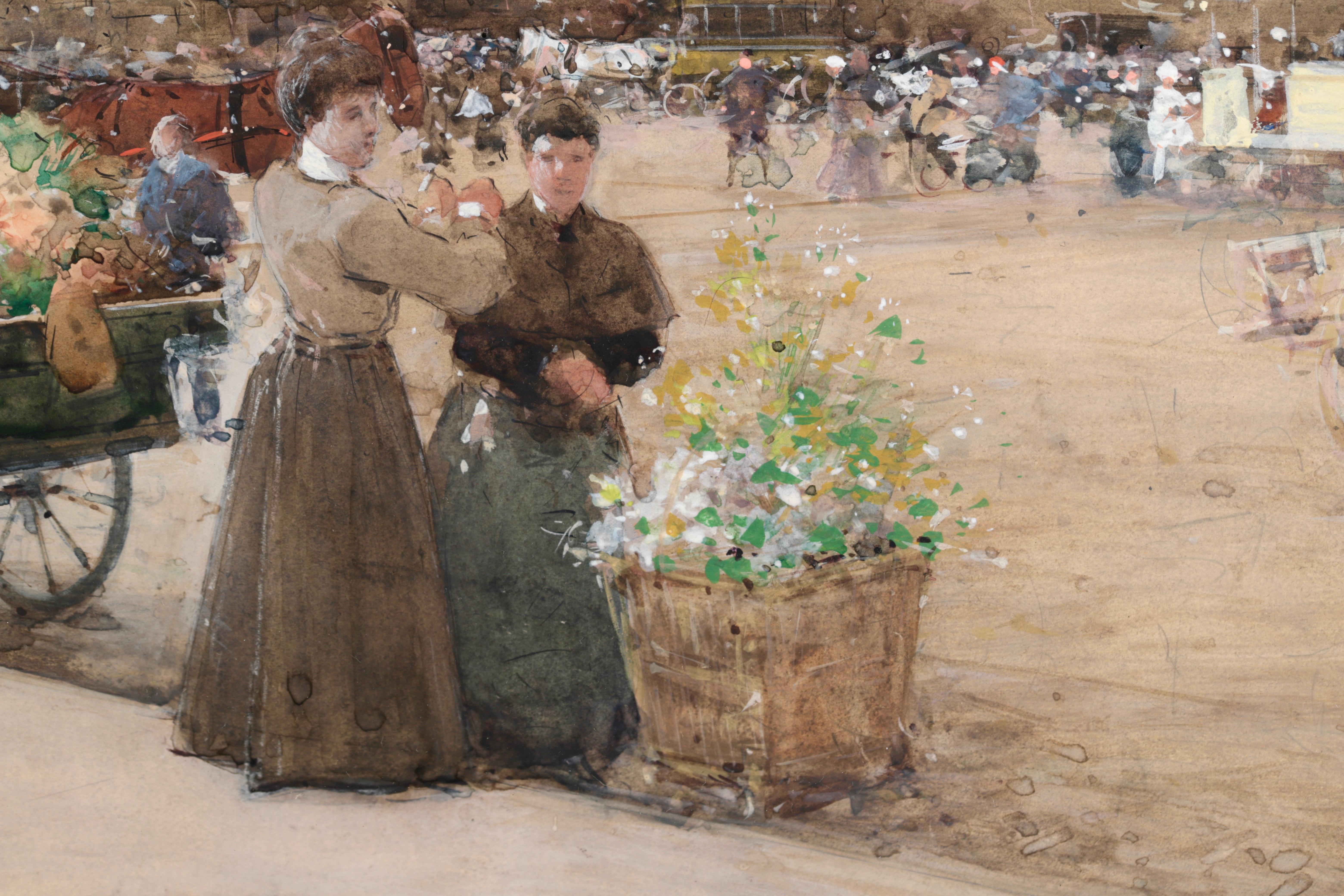 Marchandes de fleurs - Impressionist Watercolor, Figures Cityscape by Luigi Loir 10
