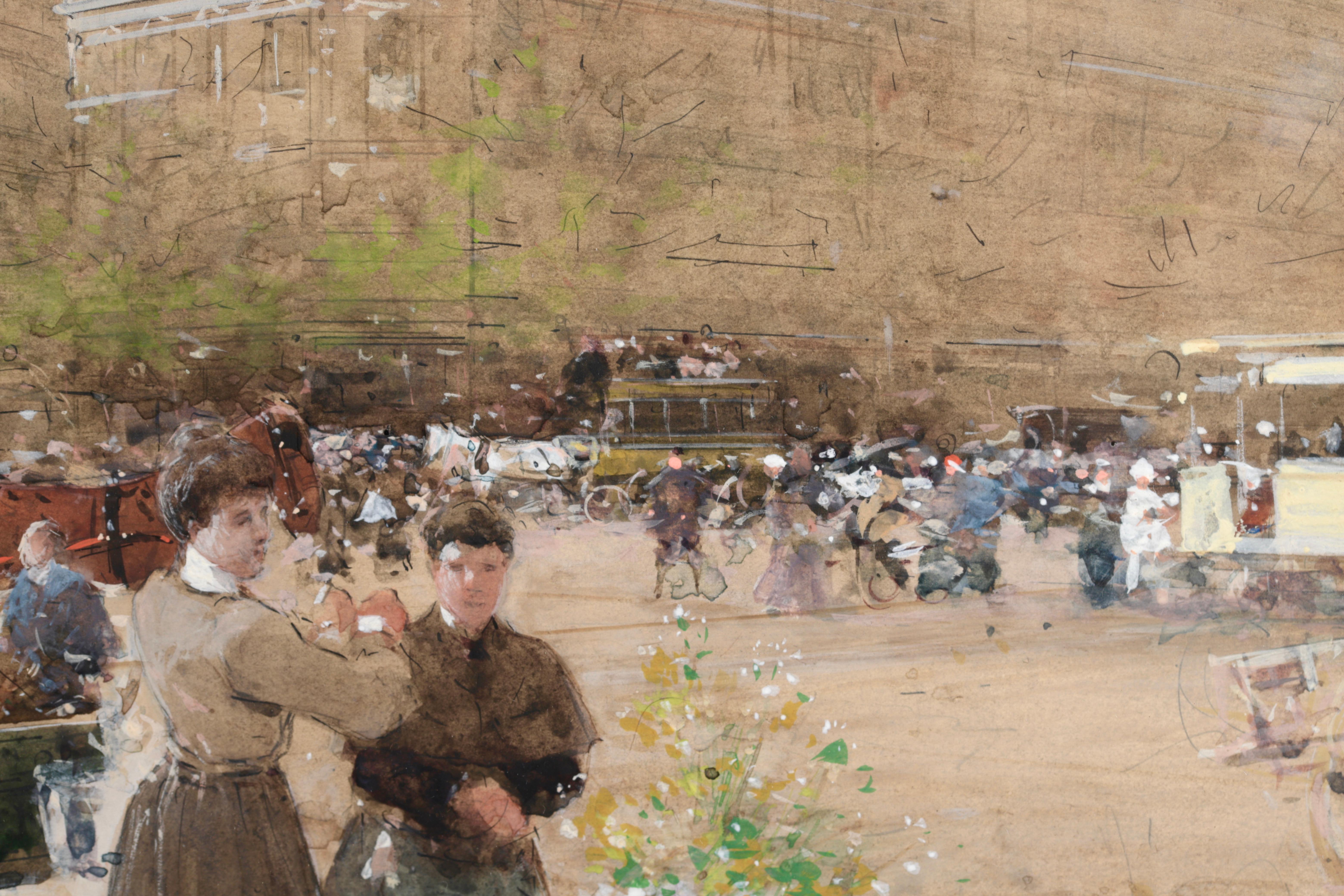 Marchandes de fleurs - Acuarela impresionista, Figuras Paisaje urbano de Luigi Loir 12