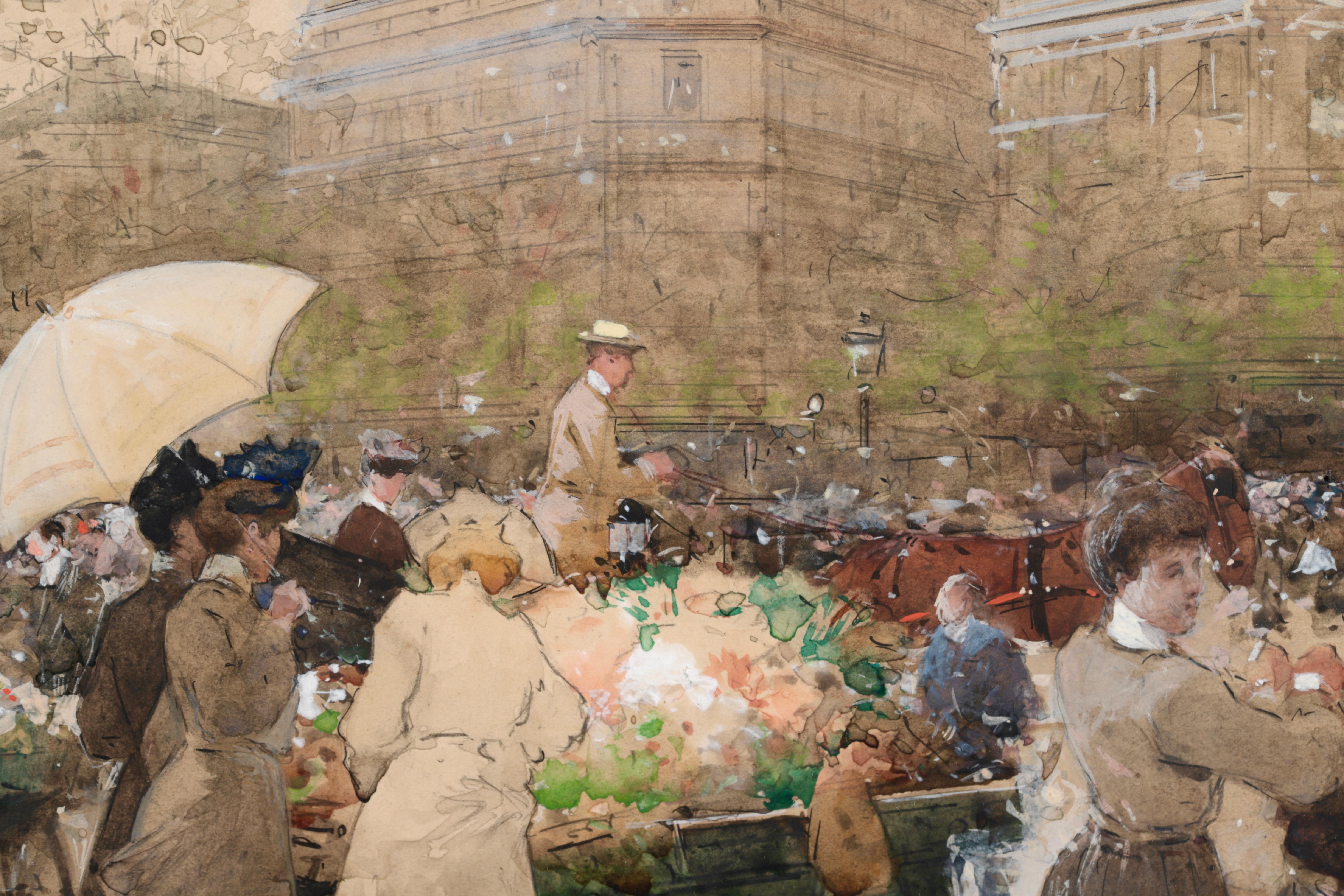 Marchandes de fleurs - Impressionist Watercolor, Figures Cityscape by Luigi Loir 12