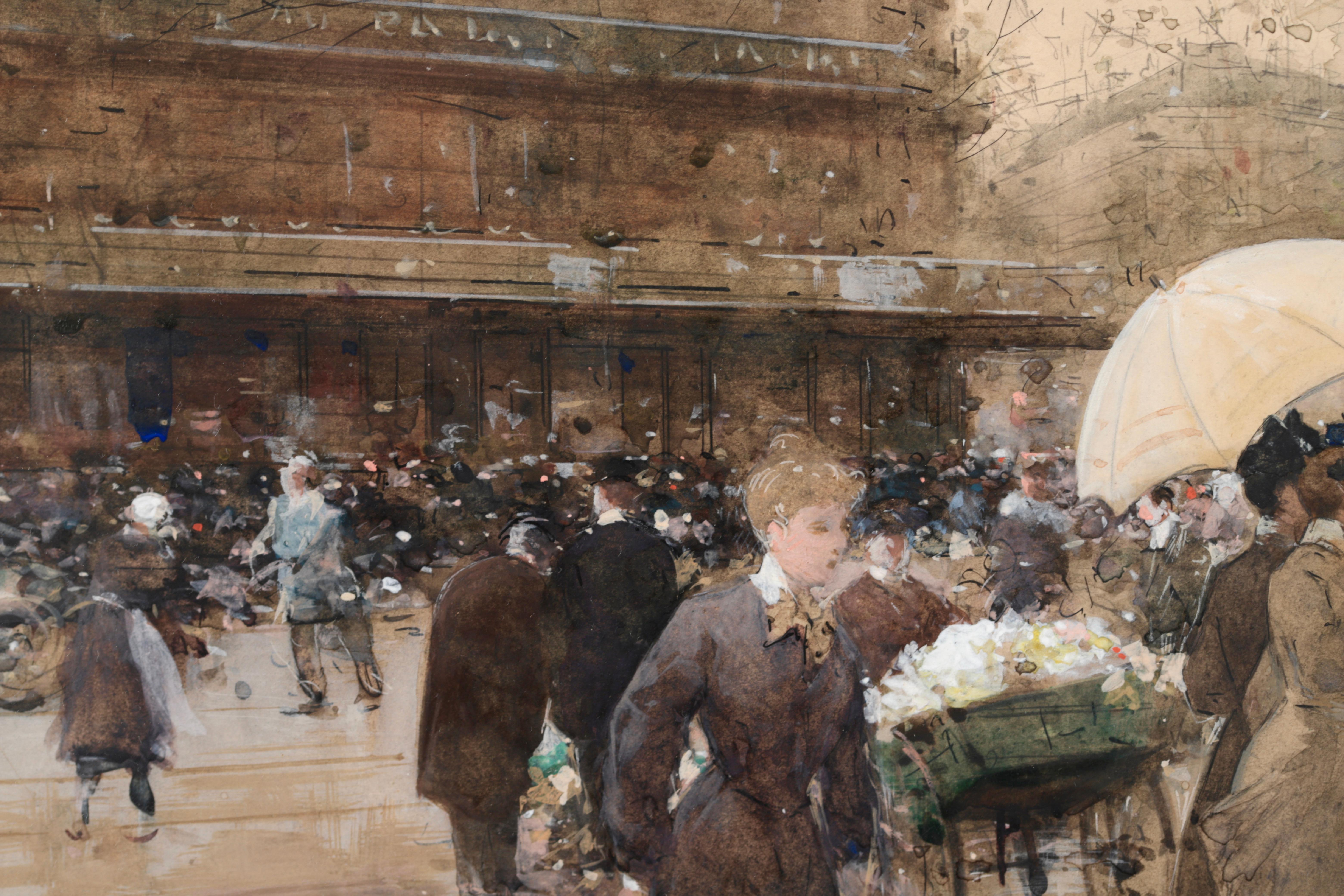 Marchandes de fleurs - Impressionist Watercolor, Figures Cityscape by Luigi Loir 13