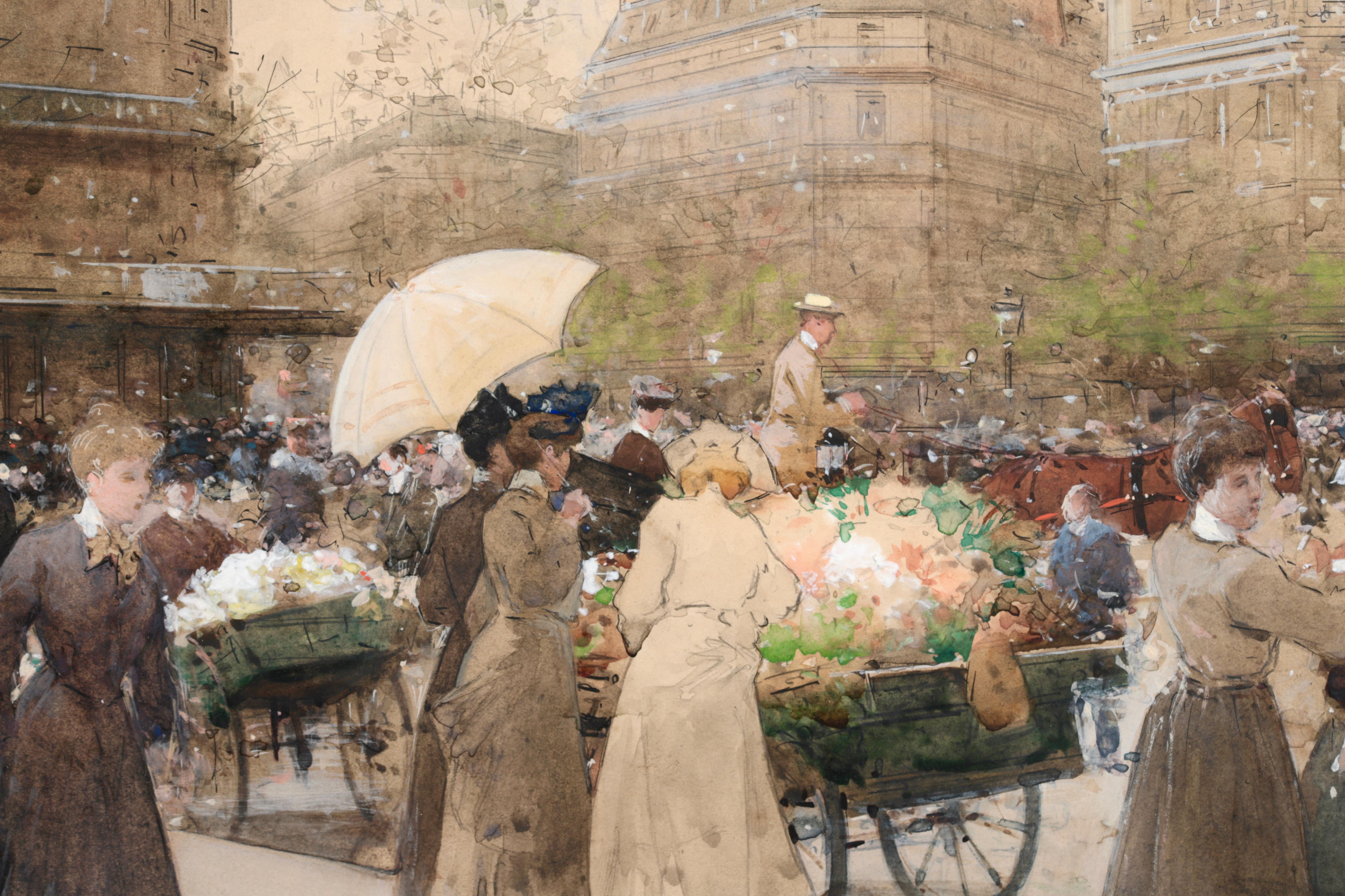 Marchandes de fleurs - Impressionist Watercolor, Figures Cityscape by Luigi Loir 5