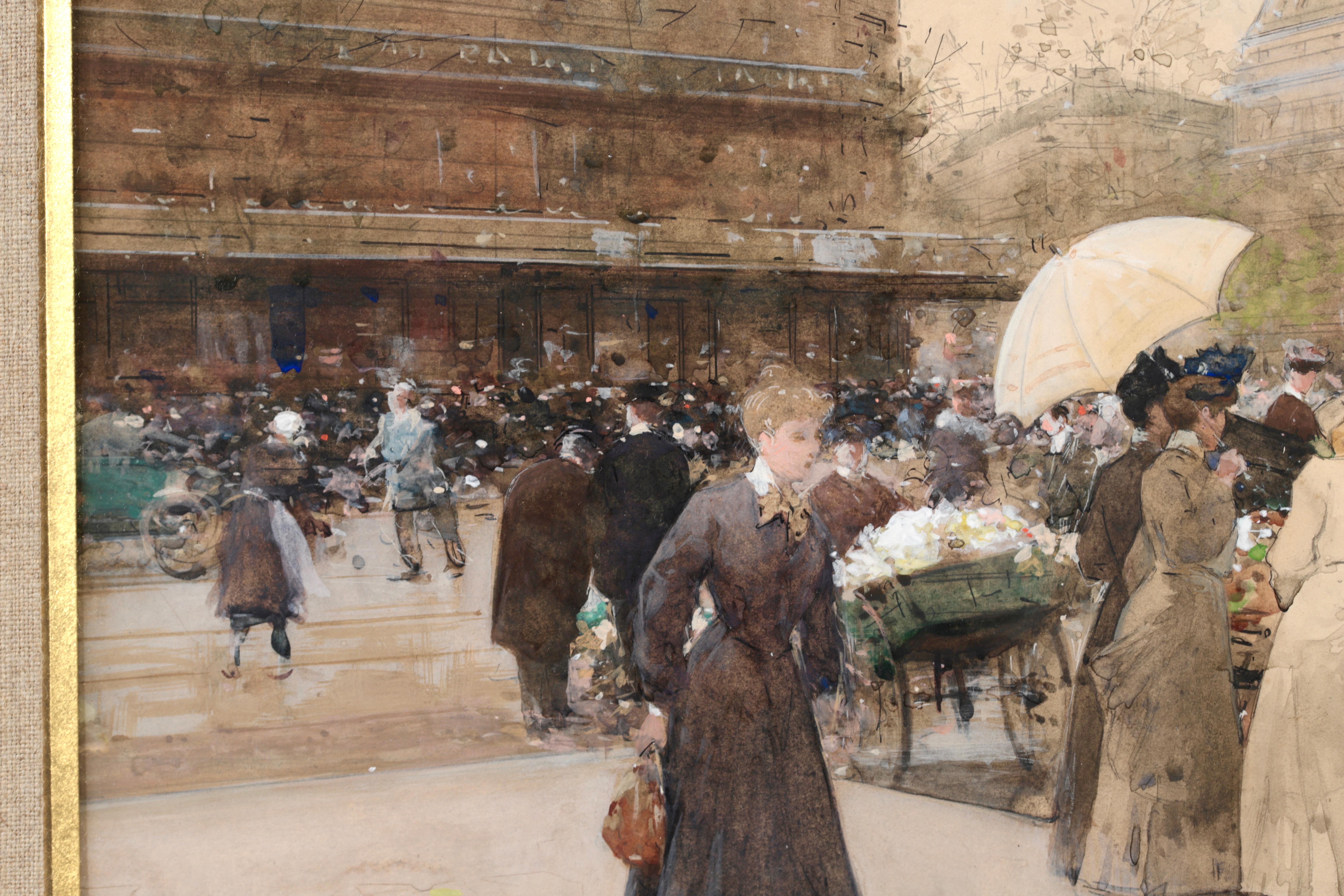Marchandes de fleurs - Impressionist Watercolor, Figures Cityscape by Luigi Loir 6