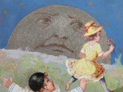 Ölgemälde Pierrot, Colombine und der Mond von Luigi Loir, Belle Epoque