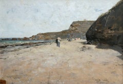 "Promenade sur la Plage" Loir C.19th French Impressionist Coastal Seascape