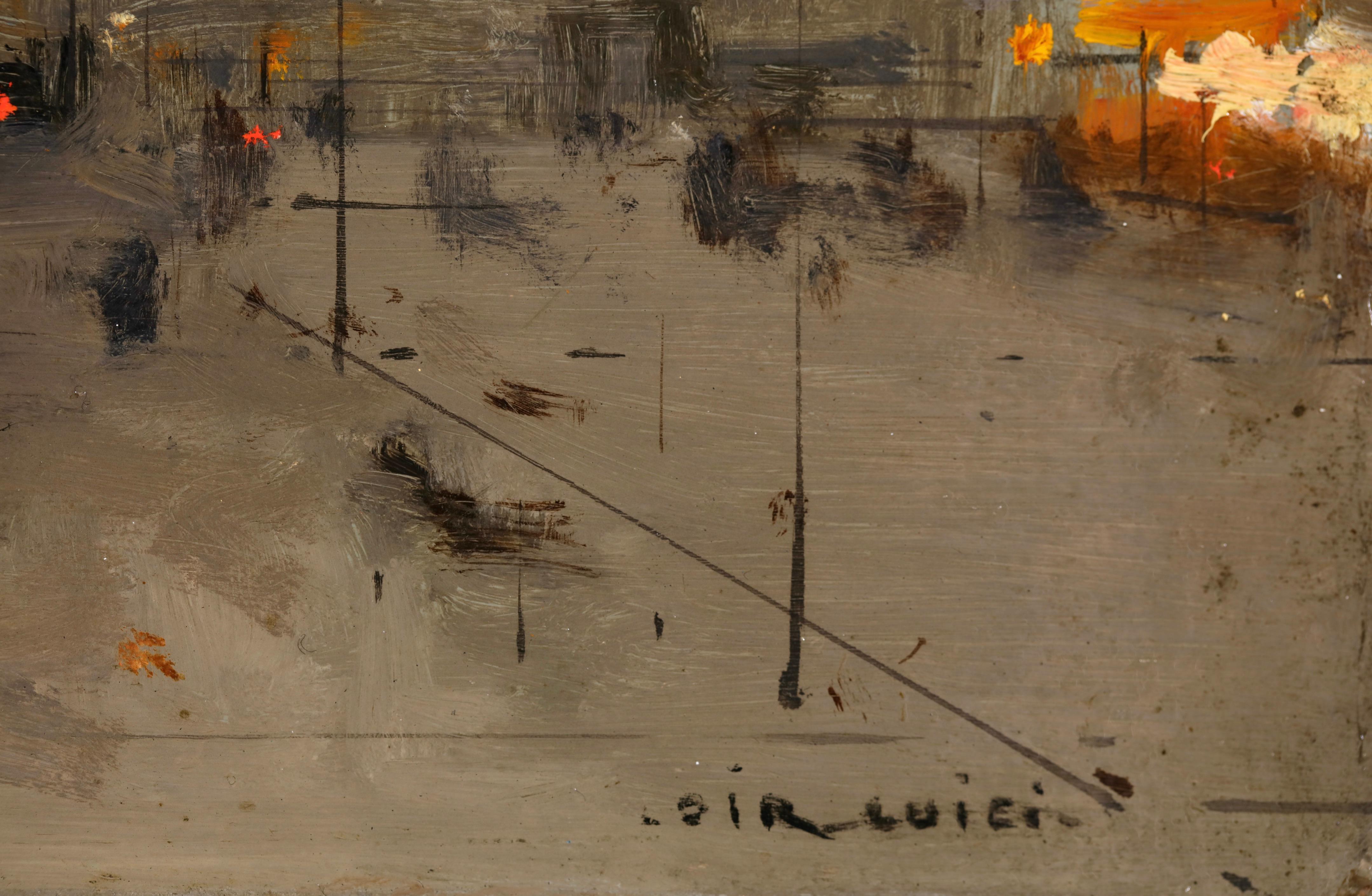 Quai de Louvre - Impressionistische Stadtlandschaft, Ölgemäldepaarung von Luigi Loir im Angebot 1