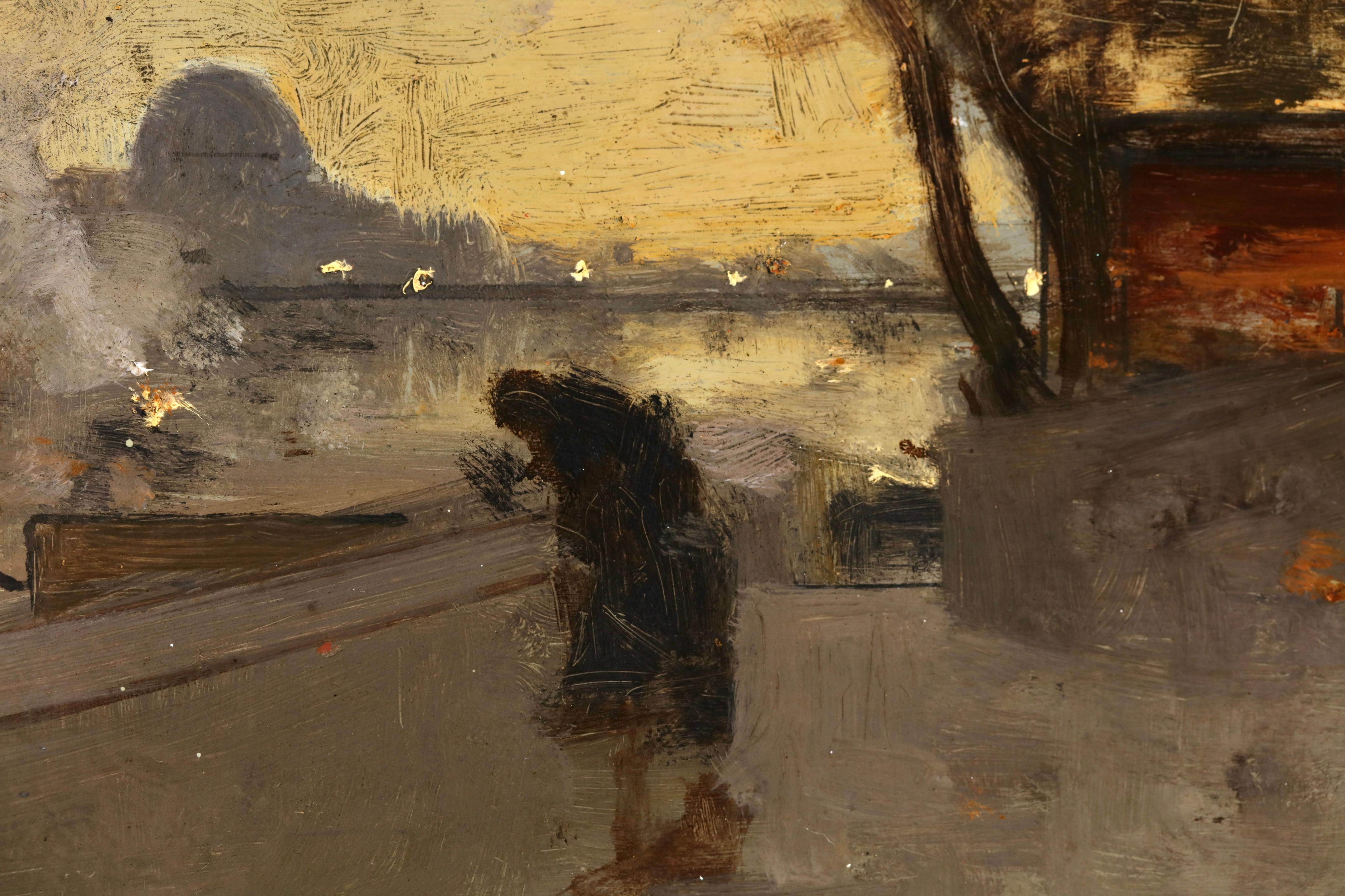 Quai de Louvre - Impressionistische Stadtlandschaft, Ölgemäldepaarung von Luigi Loir im Angebot 4