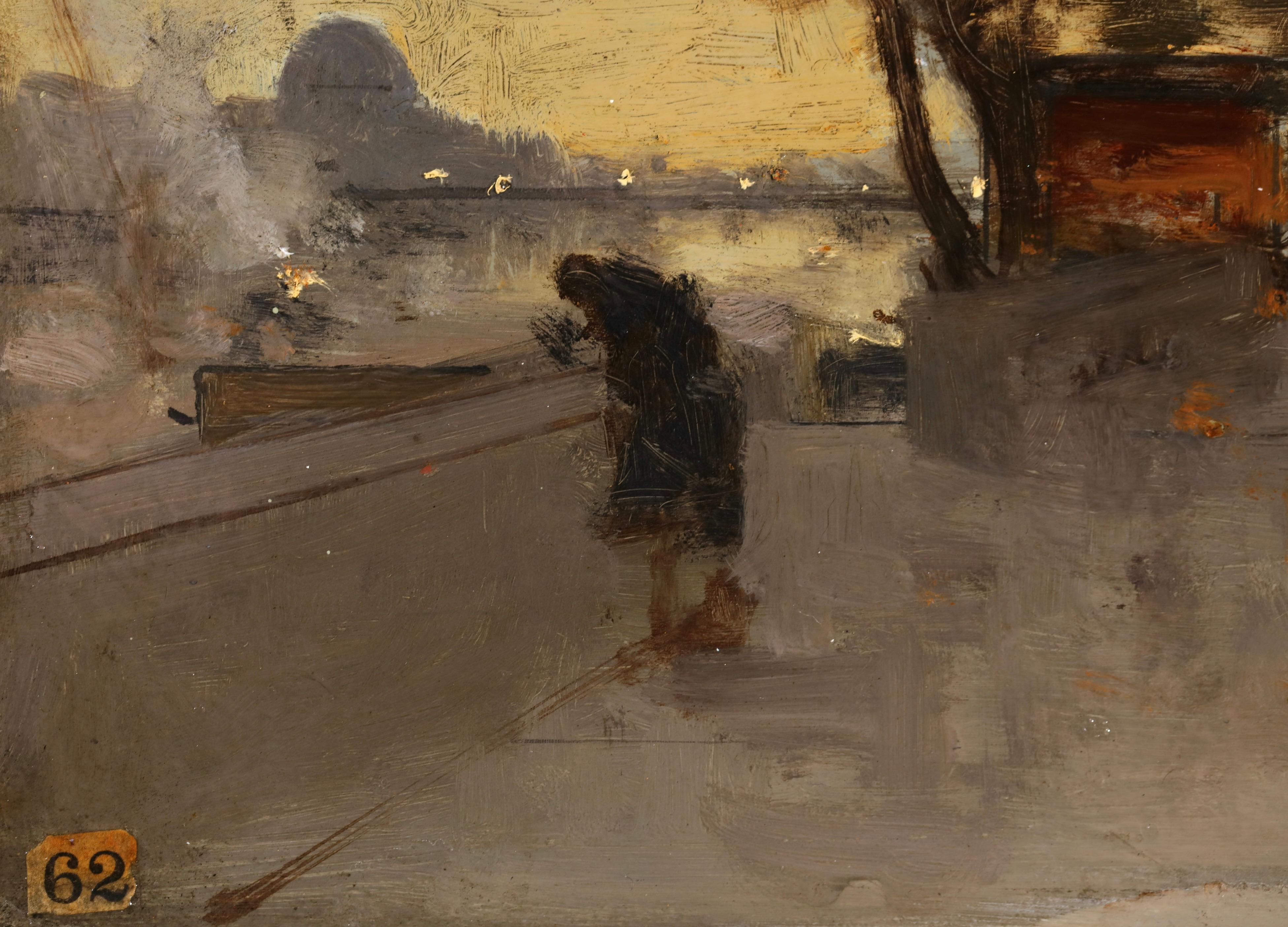 Quai de Louvre - Impressionistische Stadtlandschaft, Ölgemäldepaarung von Luigi Loir im Angebot 5