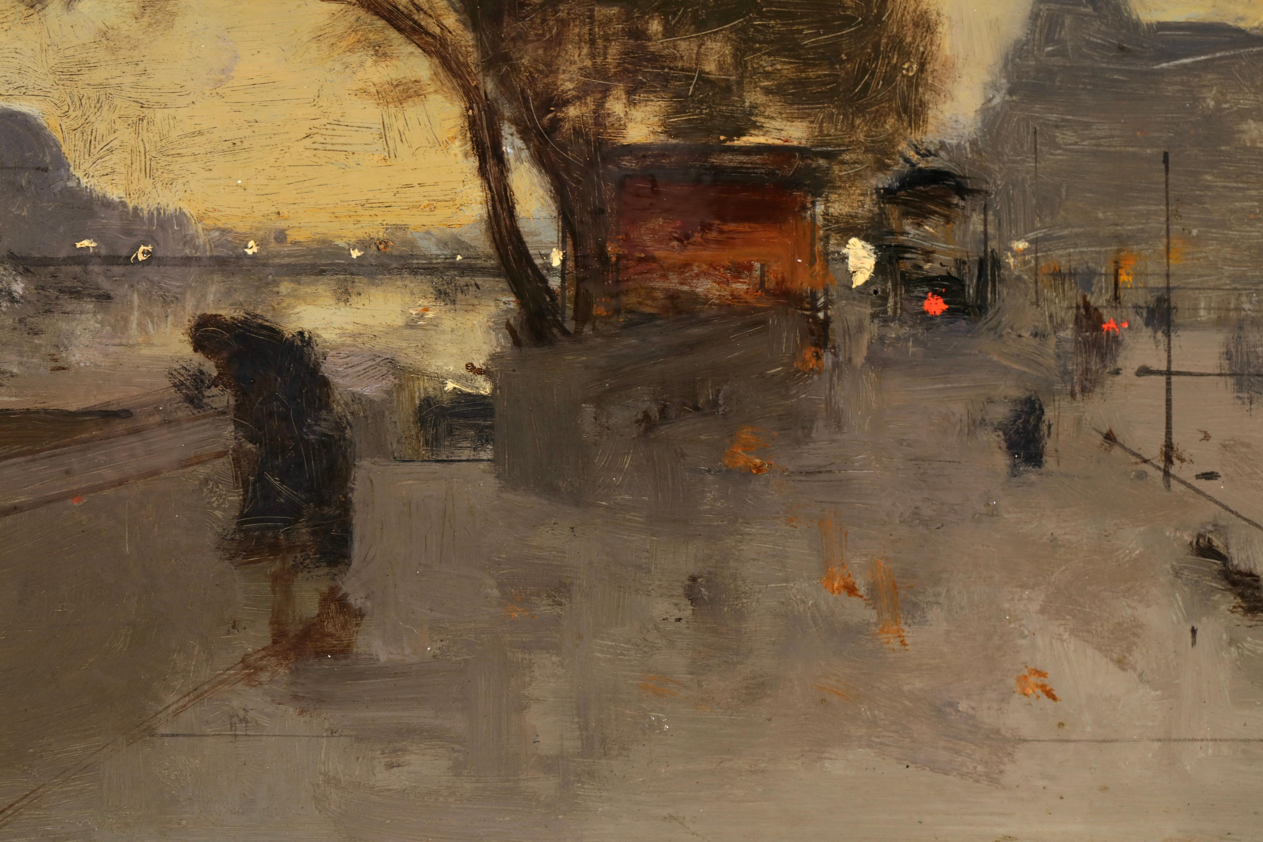 Quai de Louvre - Impressionistische Stadtlandschaft, Ölgemäldepaarung von Luigi Loir im Angebot 6