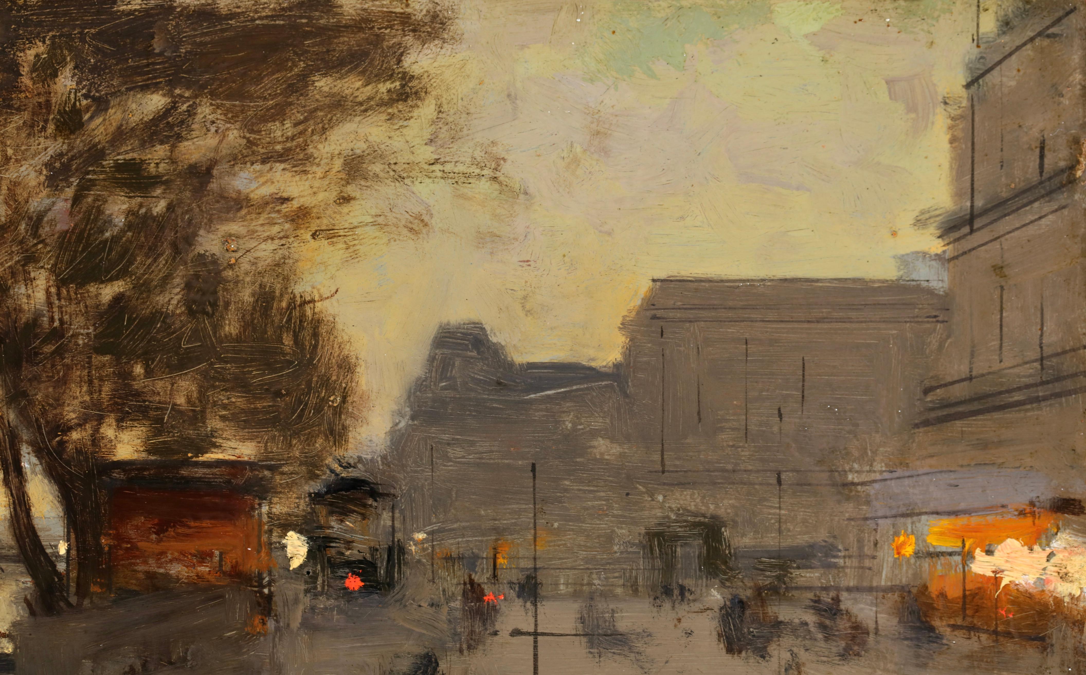 Quai de Louvre - Impressionistische Stadtlandschaft, Ölgemäldepaarung von Luigi Loir im Angebot 8