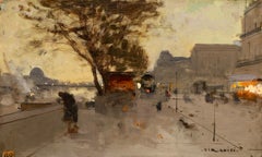 Quai de Louvre - Paisaje urbano impresionista Pintado al óleo por Luigi Loir