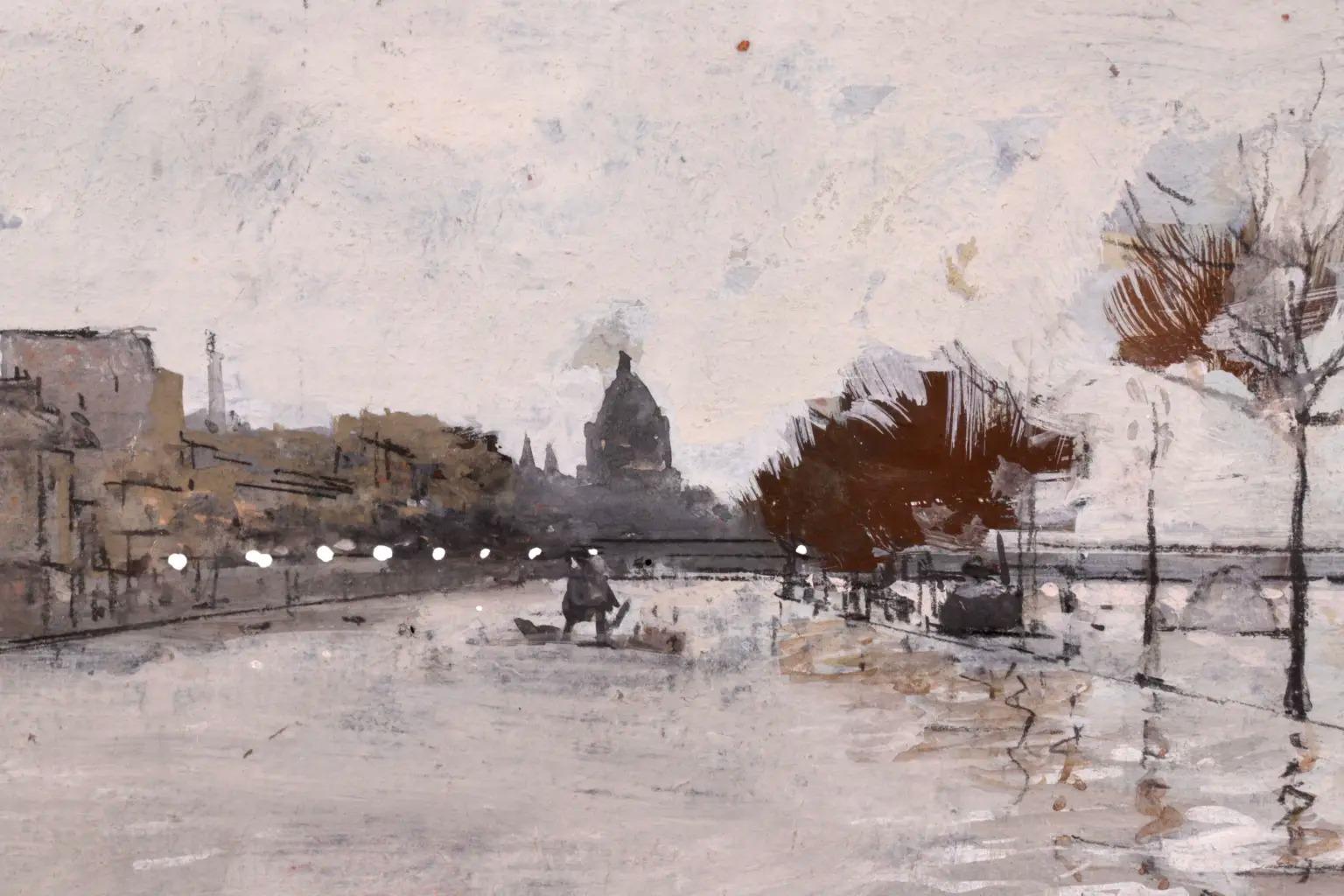 The Great Flood of Paris - Peinture à la gouache de paysage impressionniste - Luigi Loir en vente 1