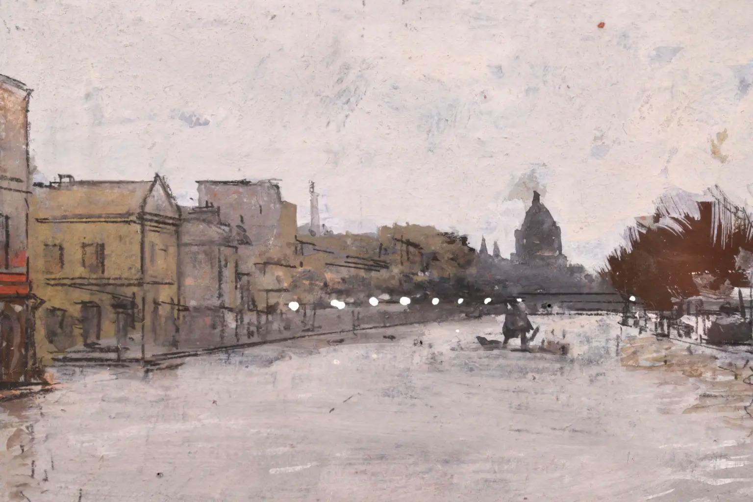 The Great Flood of Paris - Peinture à la gouache de paysage impressionniste - Luigi Loir en vente 2