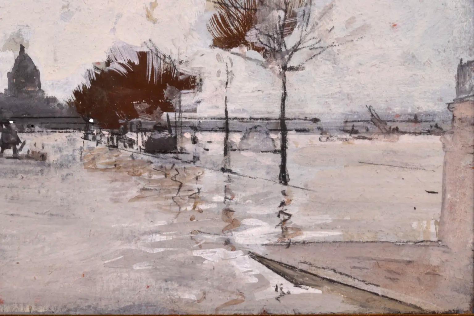 The Great Flood of Paris - Impressionist Landscape Gouache Painting - Luigi Loir For Sale 2