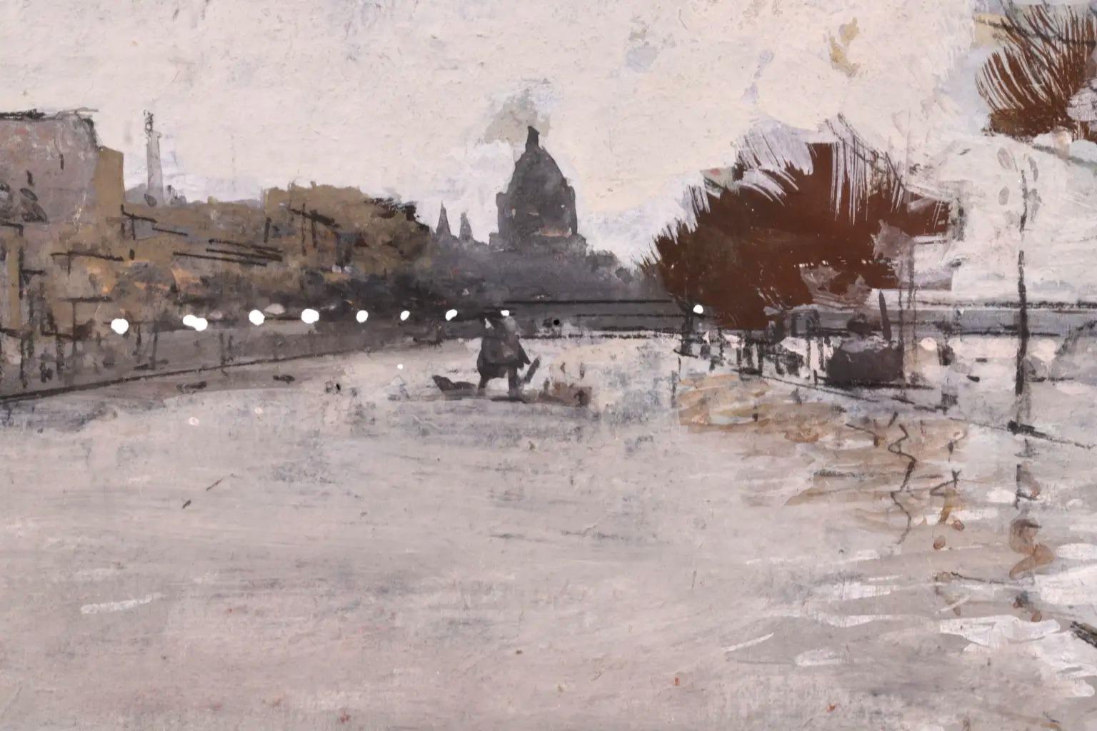 The Great Flood of Paris - Peinture à la gouache de paysage impressionniste - Luigi Loir en vente 6