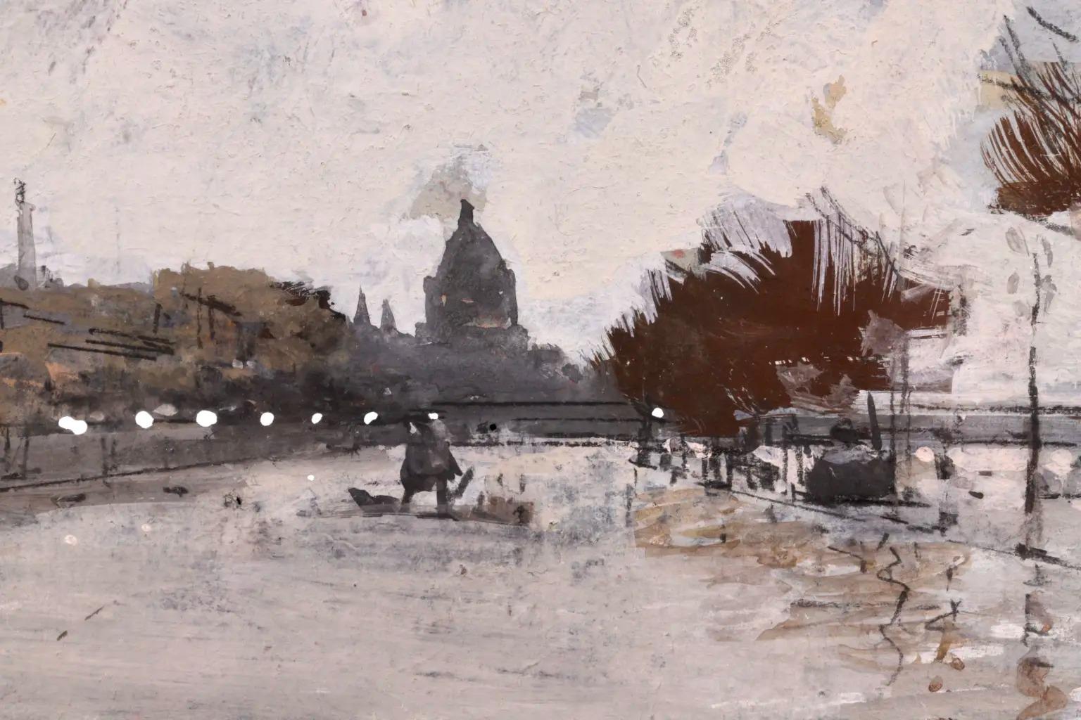 The Great Flood of Paris - Peinture à la gouache de paysage impressionniste - Luigi Loir en vente 7