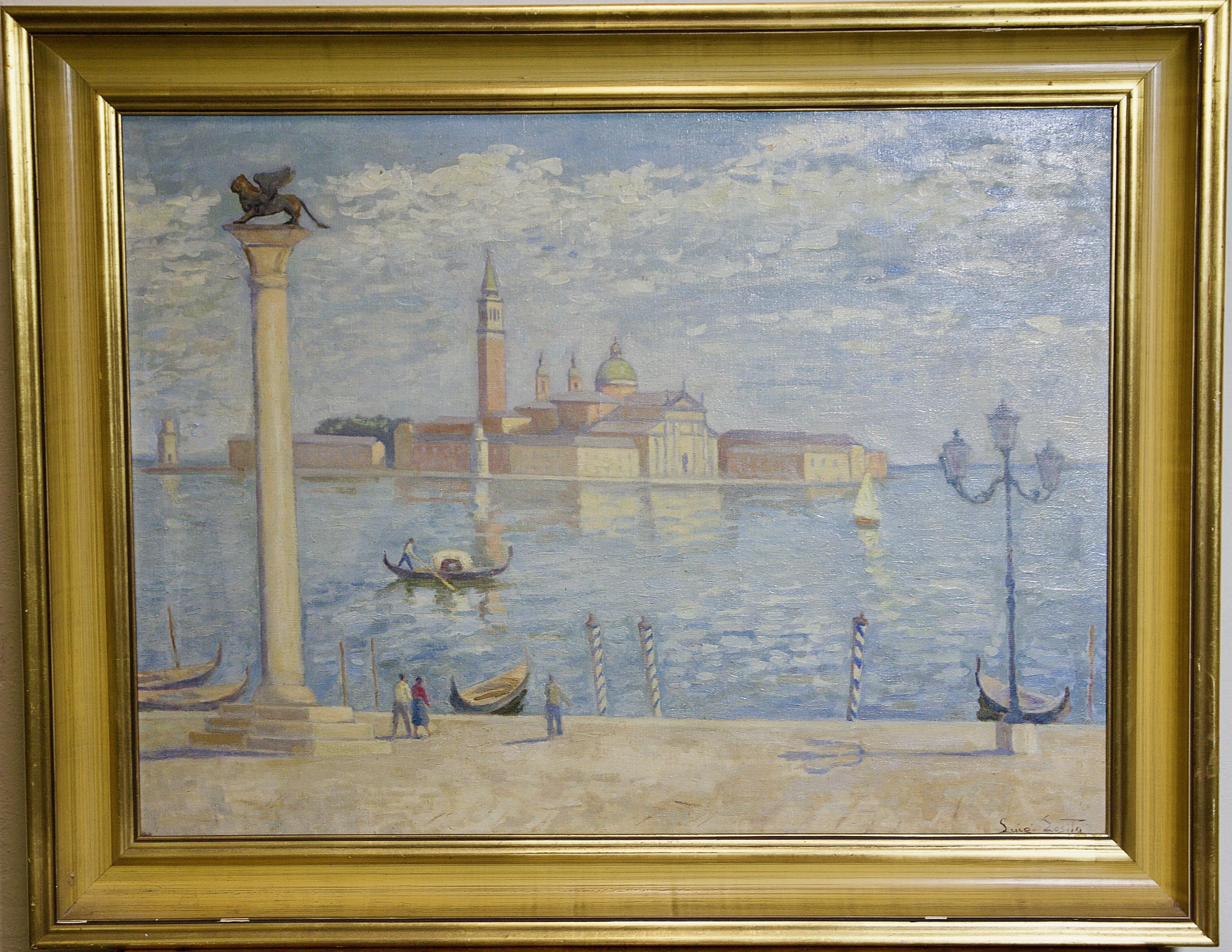 Peinture à l'huile de Luigi Losito. Vue de Venise, Italie.  en vente 1