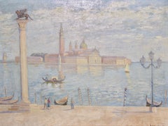 Peinture à l'huile de Luigi Losito. Vue de Venise, Italie. 