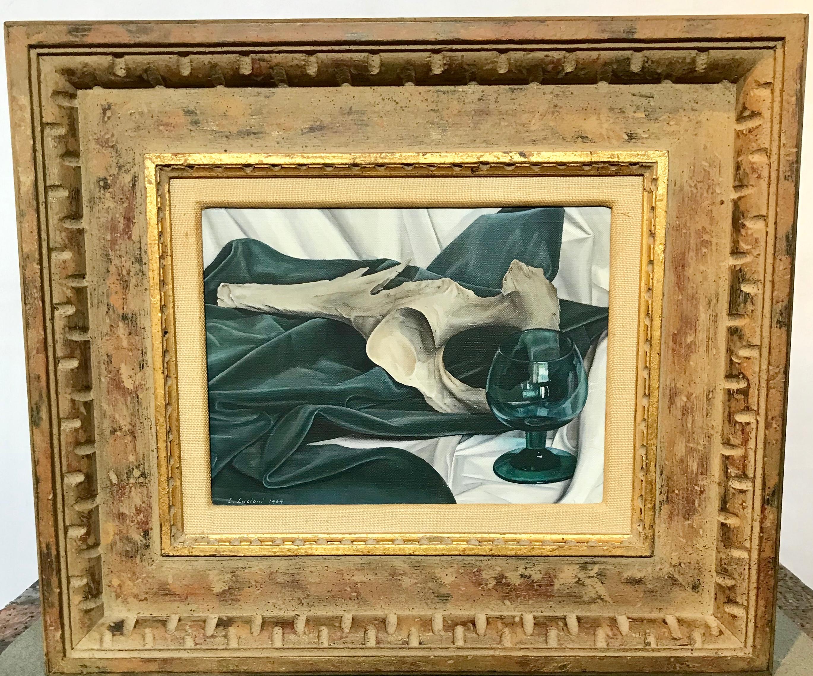 Luigi Lucioni ( American 1900-1988) Oil On Canvas Still Life signed on the Front and on Reverse. From a West End Avenue apartment on Consignment. in its original frame, matted. 
Luigi Lucioni was an Italian-born American painter and printmaker best