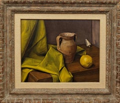 "Pinks and Yellows" Luigi Lucioni, Green and Yellow, Still Life, Ancient Vase