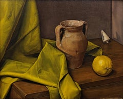"Pinks and Yellows" Luigi Lucioni, Green and Yellow, Still Life, Ancient Vase