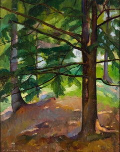 "Vermont Landscape with Birch Trees" Luigi Lucioni, Realist Forest Scene